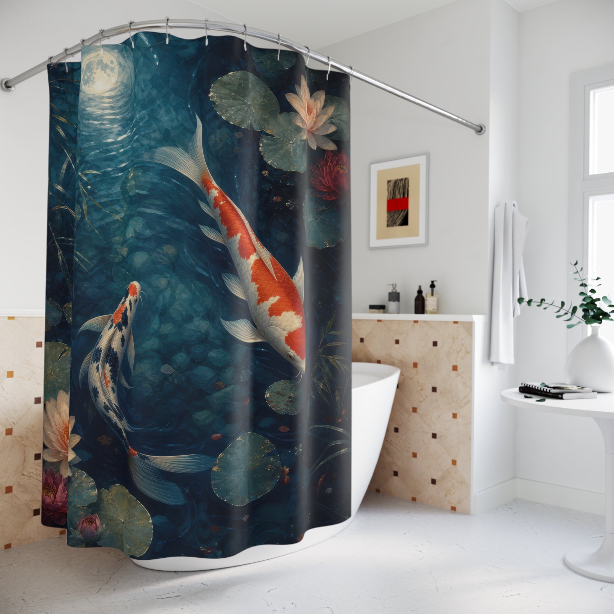 Moonlit Koi Water Garden Shower Curtain