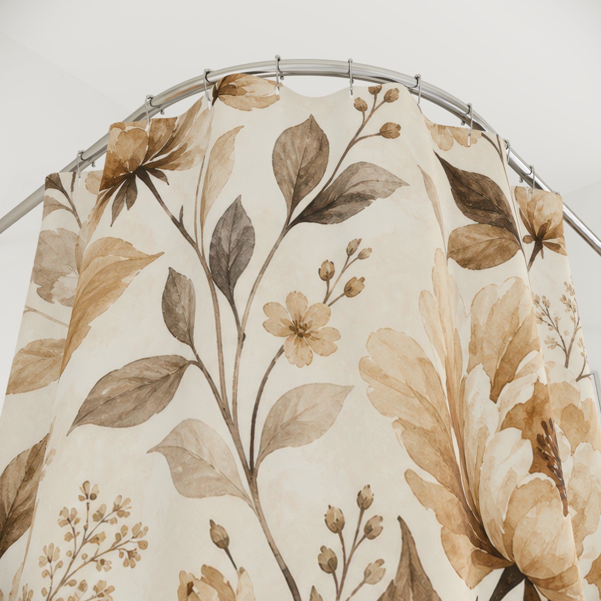 Brown Beige Floral Arch Collage Shower Curtain