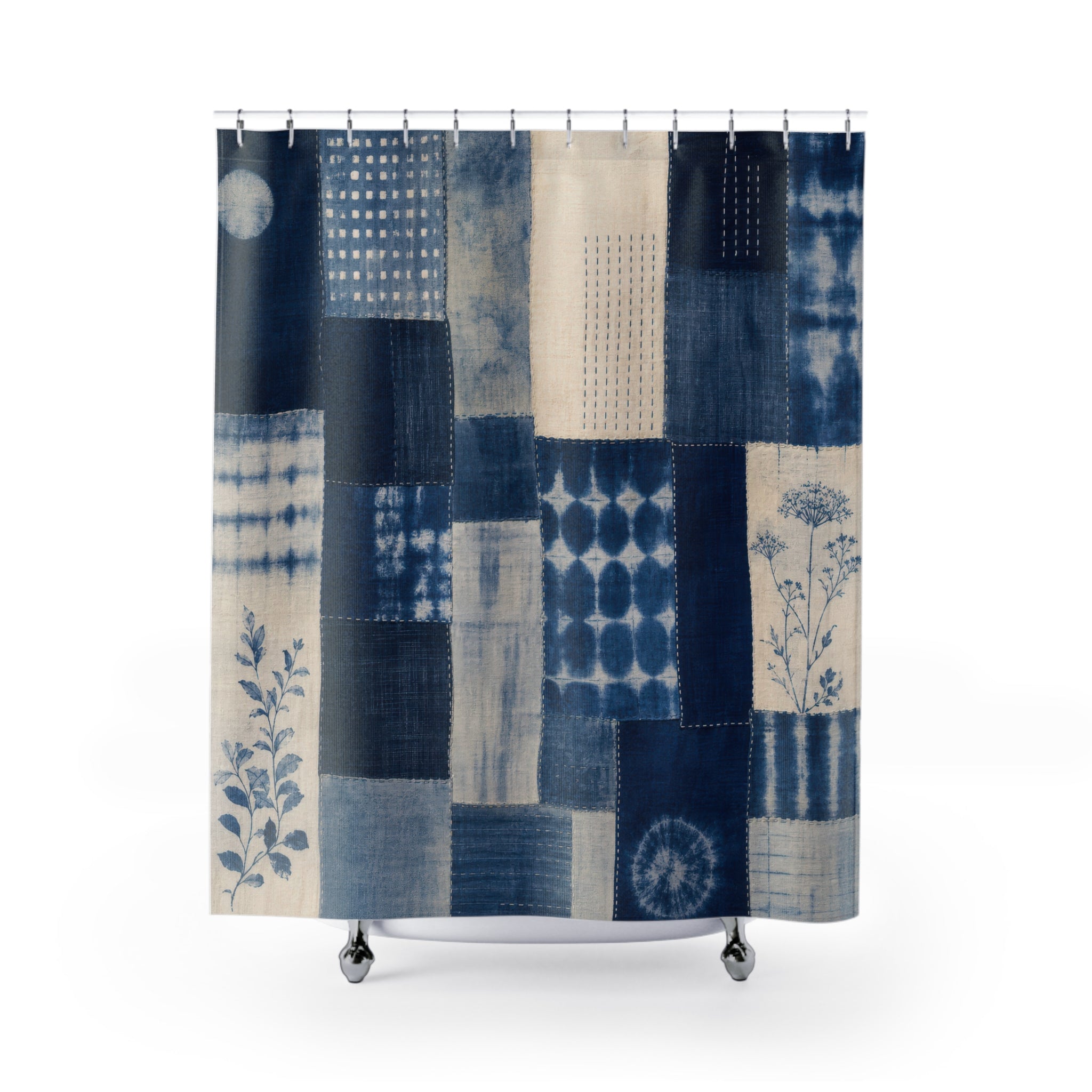 Indigo Block Print Shower Curtain