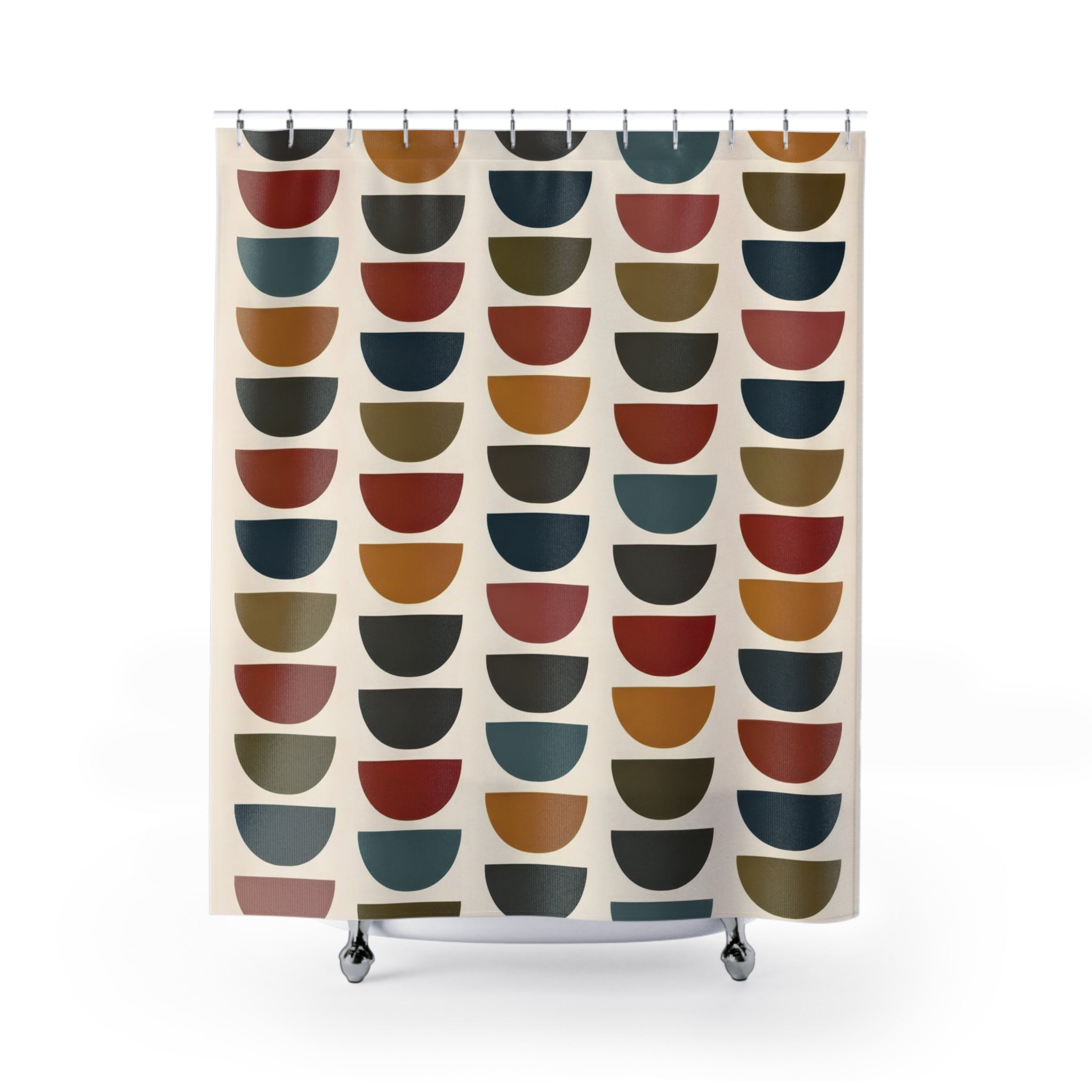 Mid Century Geometric Shower Curtain — Teal Mustard