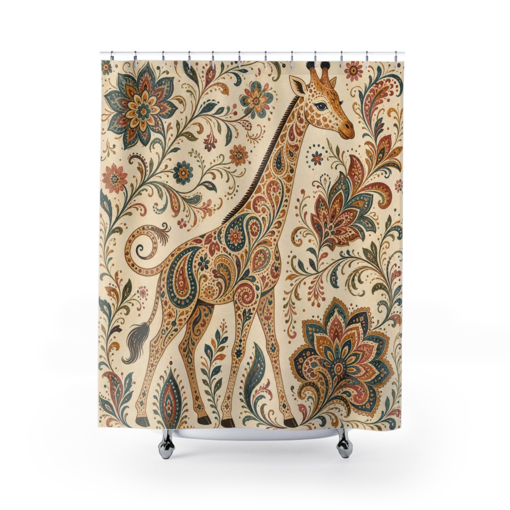 Boho Floral Paisley Animal Shower Curtain