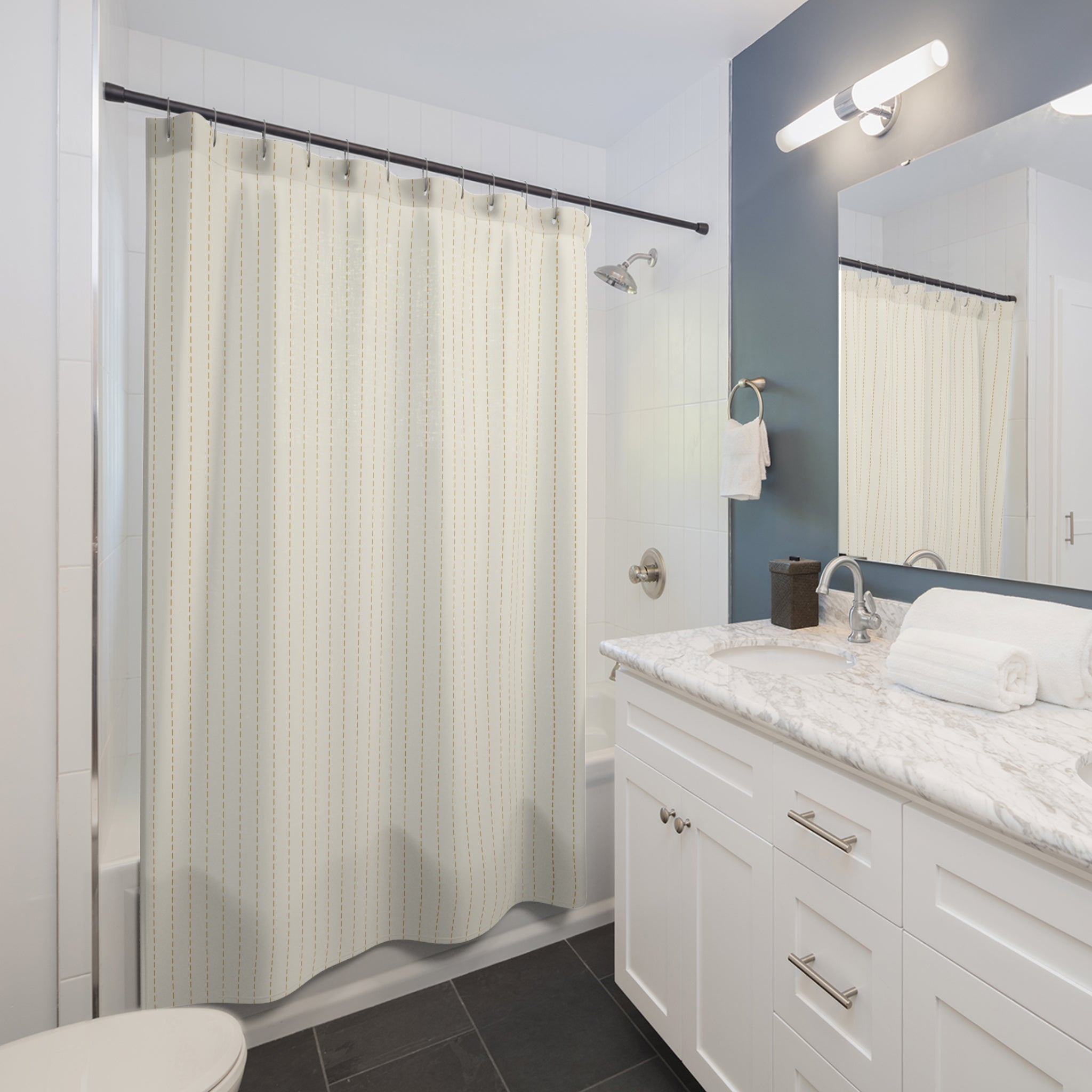 Yellow and White Dash Stripe Shower Curtain