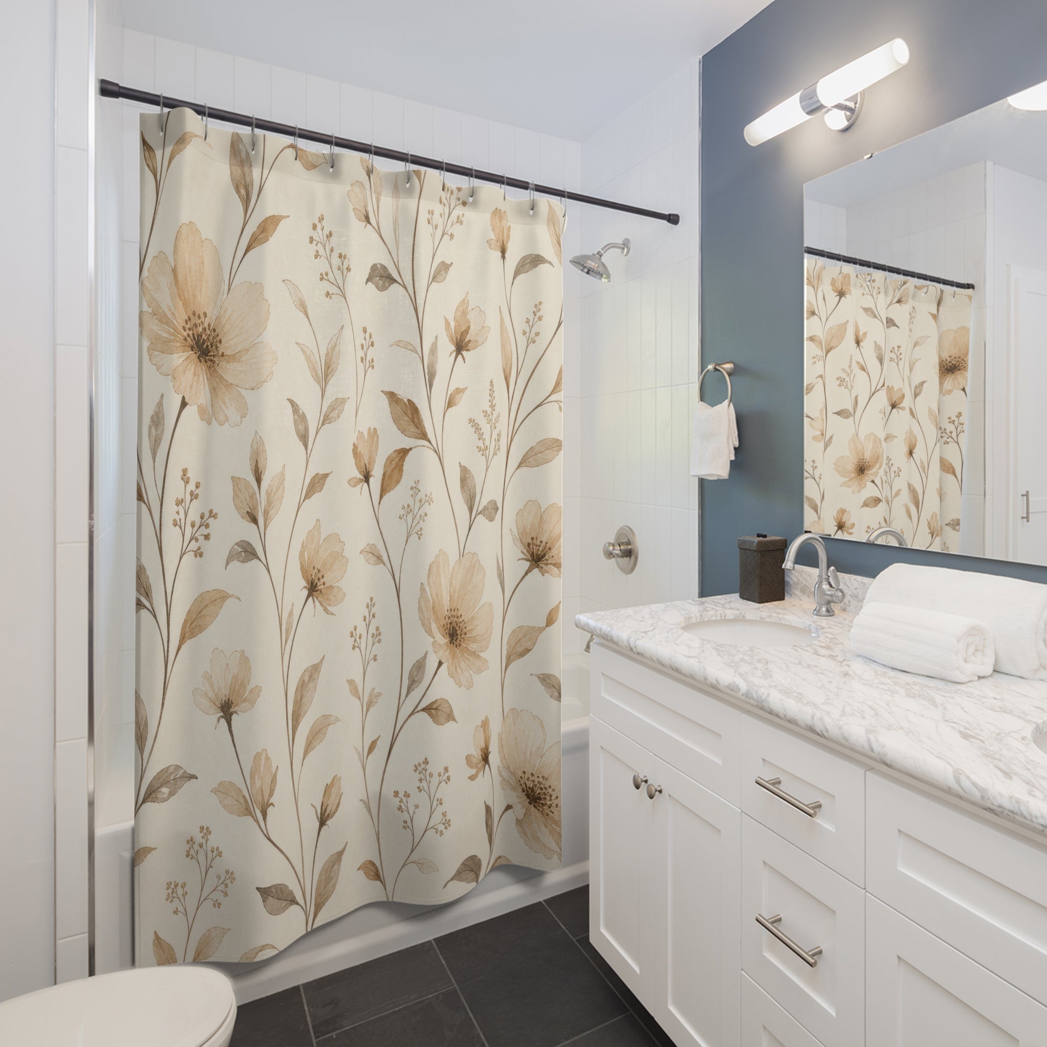 Beige Delicate Wildflower Stem Shower Curtain