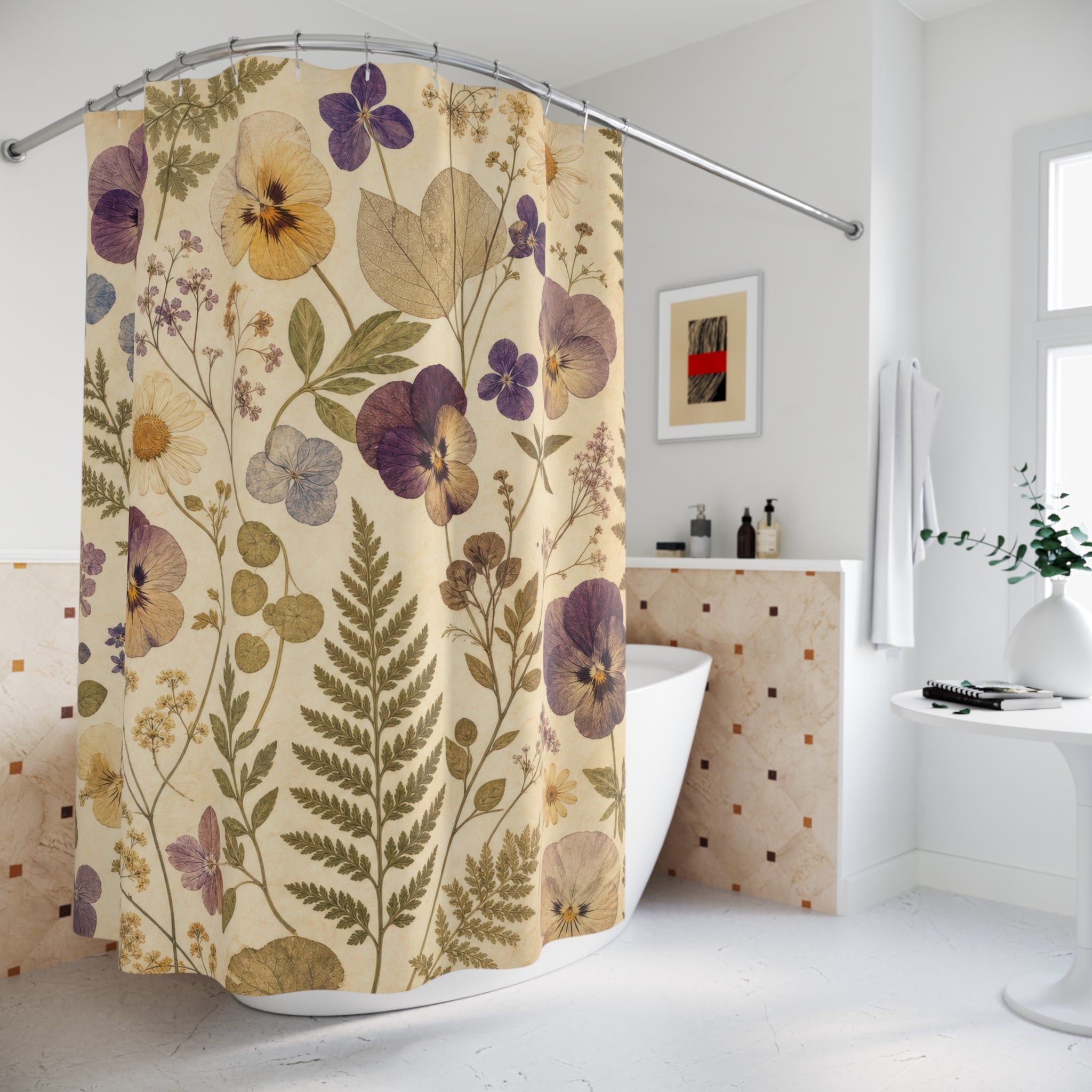 Vintage Pansy Botanical Shower Curtain
