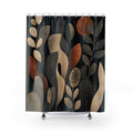 Black Botanical Shower Curtain, Rust Brown Leaf Bath Decor, Cream Taupe Modern Pattern, Earth Tone Bathroom Decor, Organic Abstract
