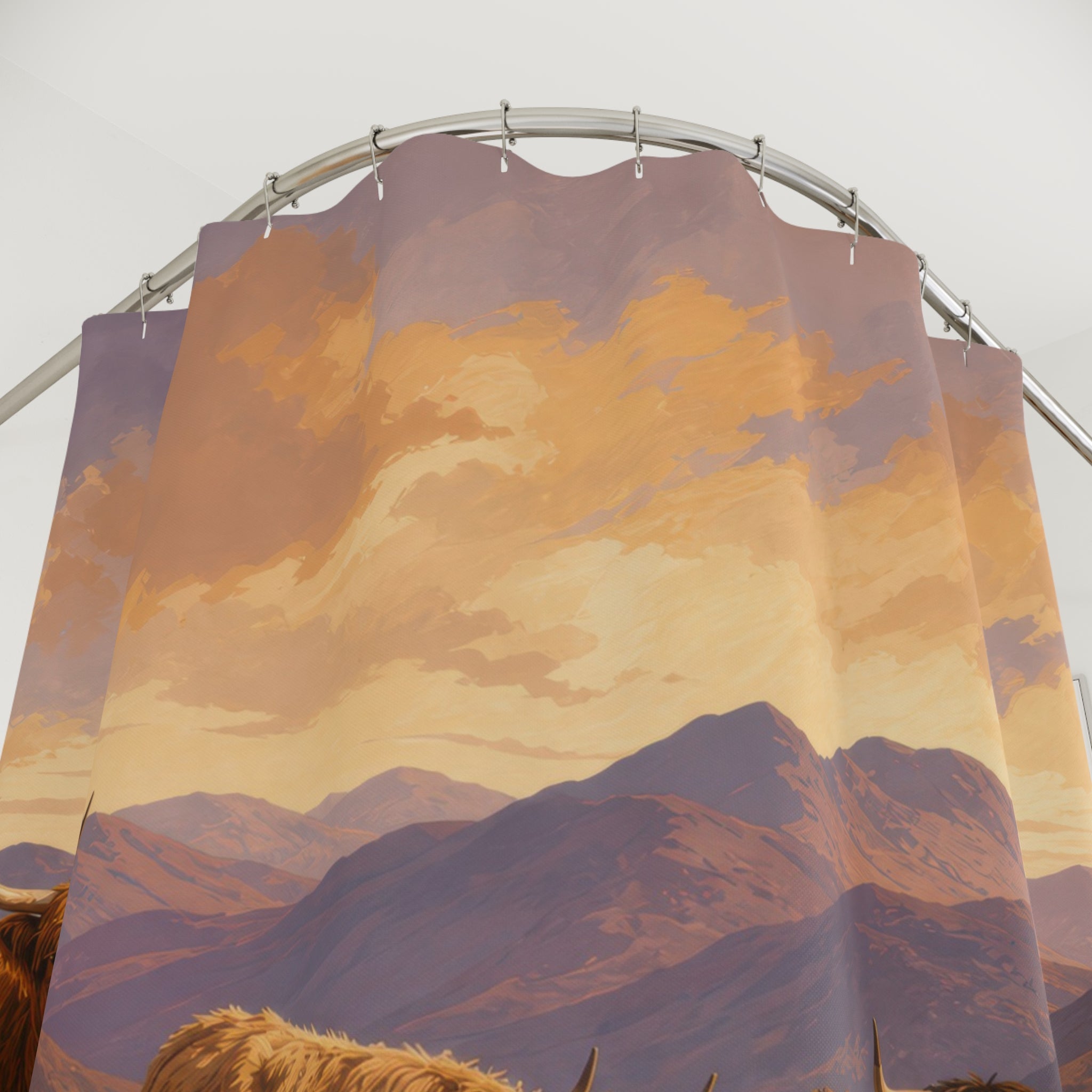 Windswept Highland Cow Herd Shower Curtain