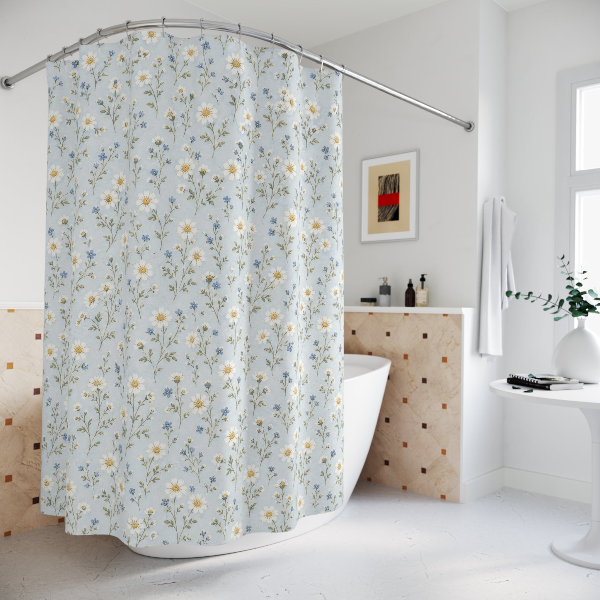 Blue Daisy Ditsy Shower Curtain