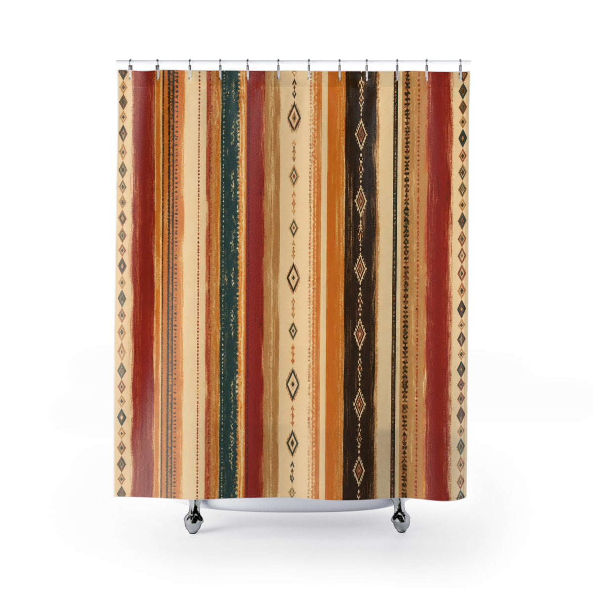 Rust Orange Teal Geometric Stripe Shower Curtain