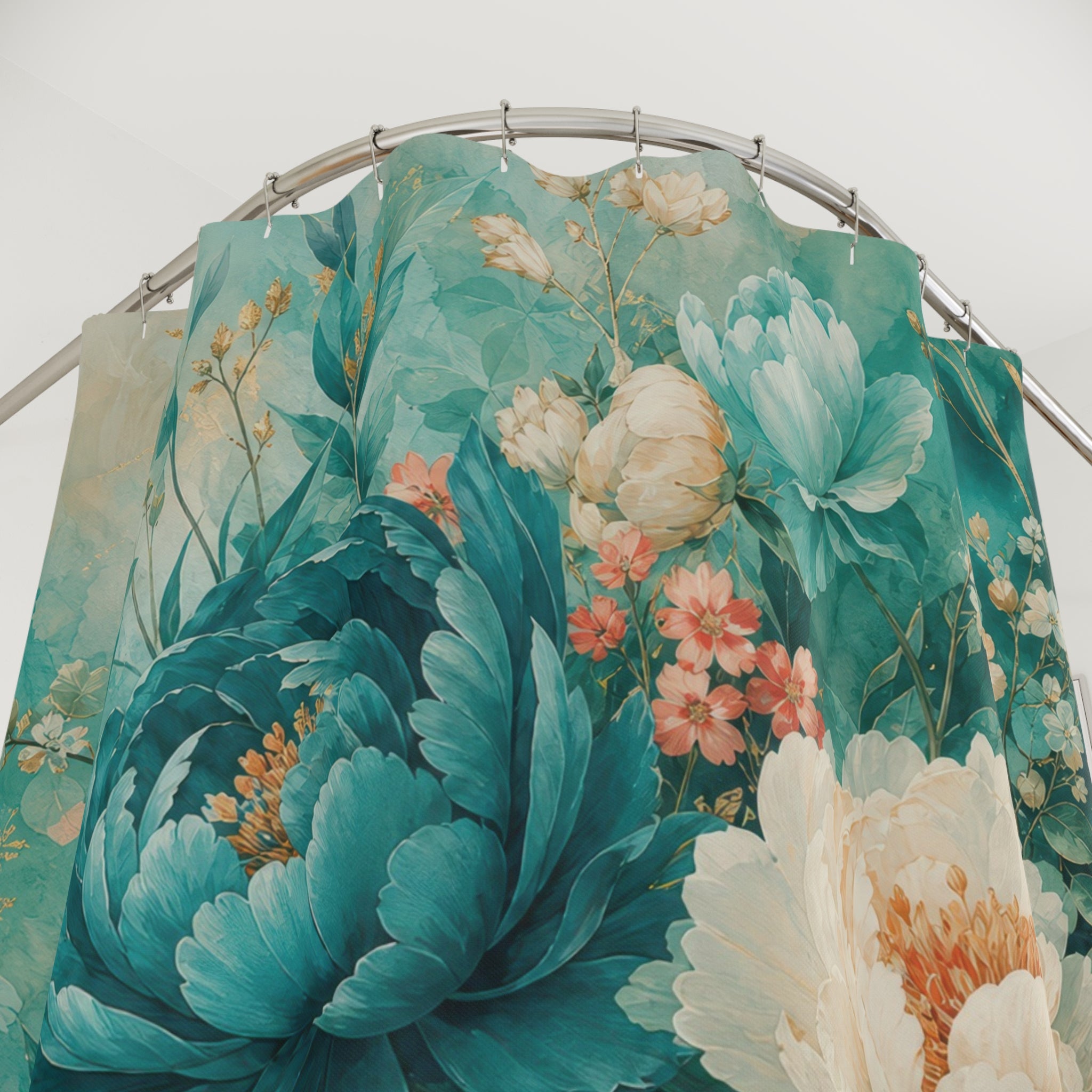 Teal Floral Shower Curtain: Blue Green Flower