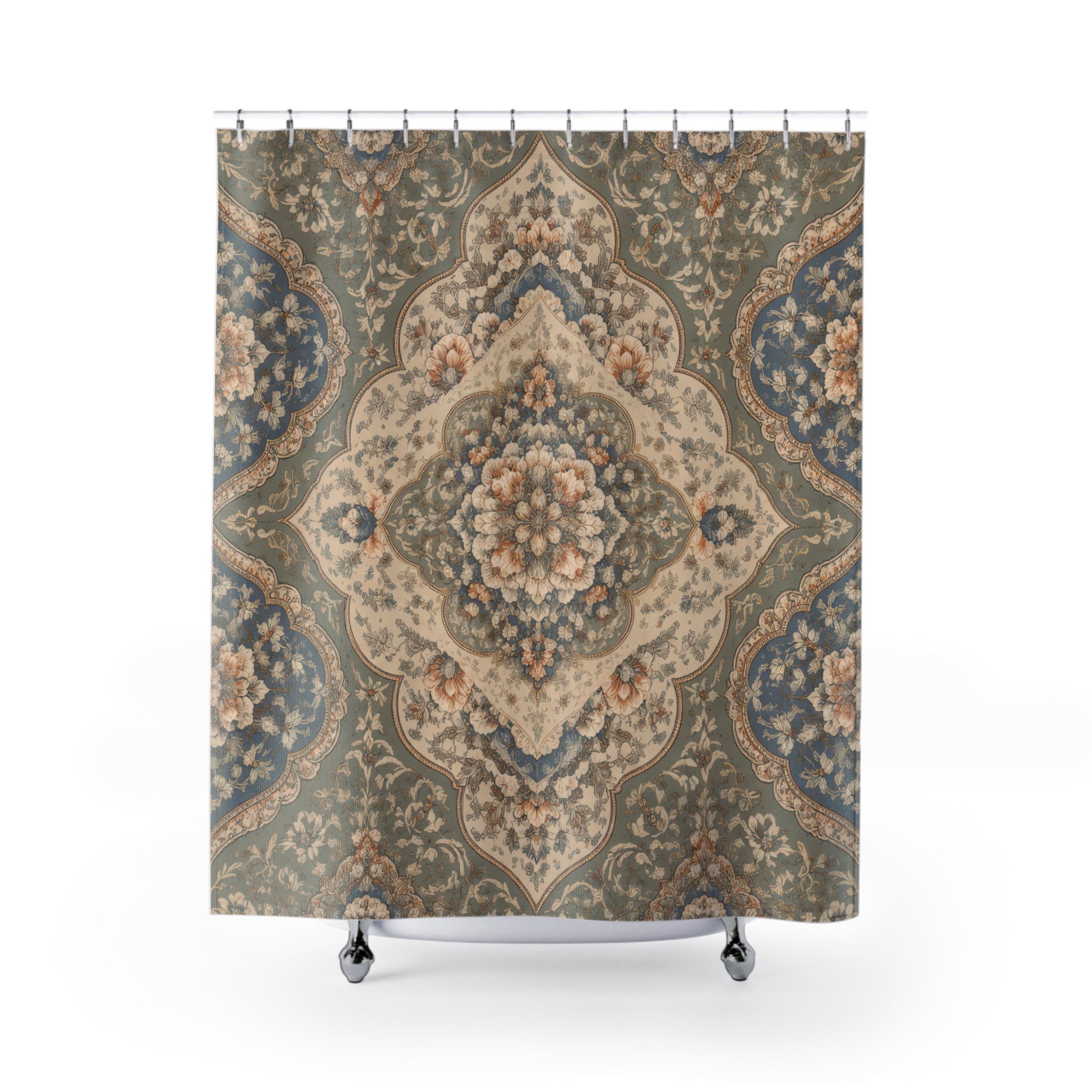 Boho Medallion Shower Curtain – Dusty Blue and Sage