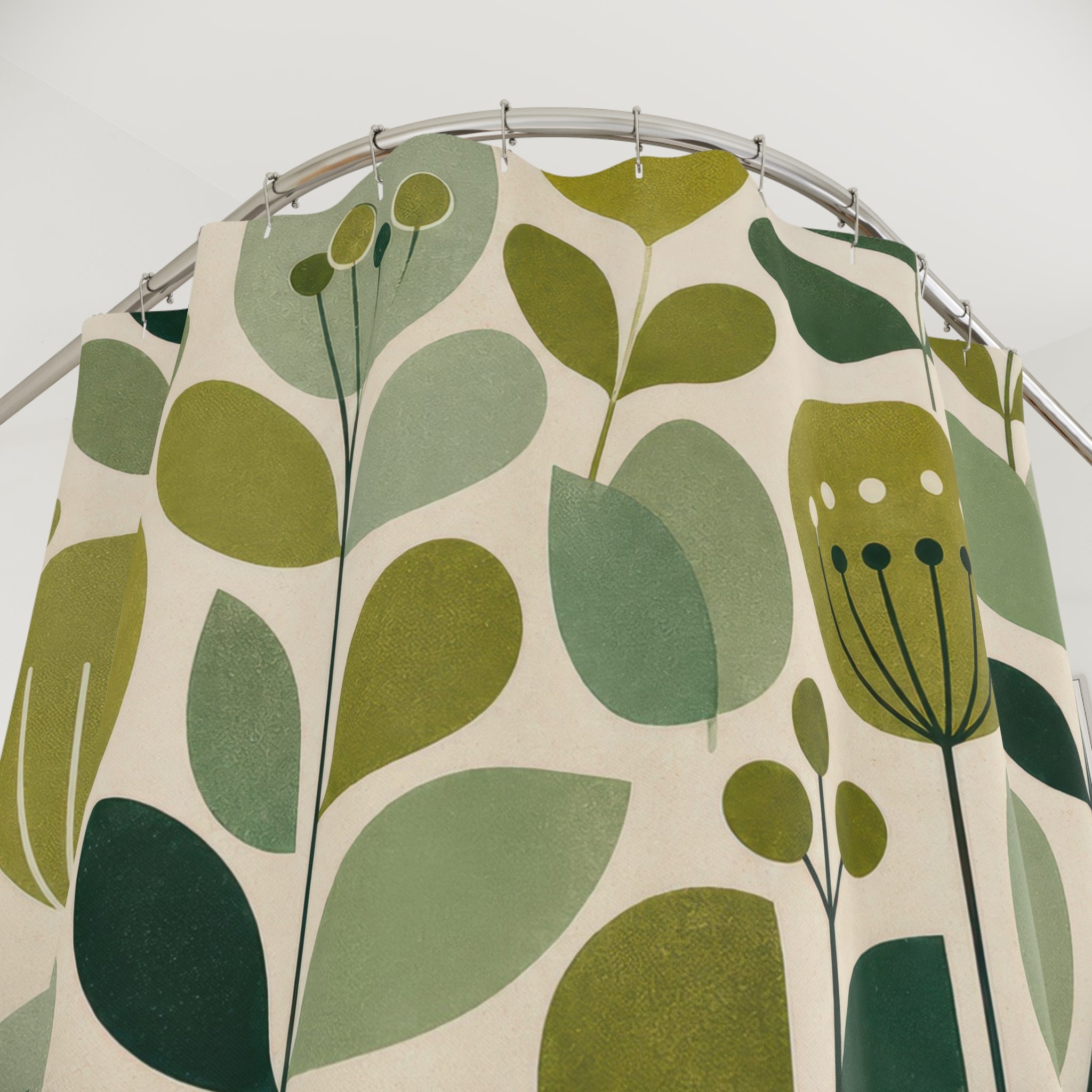 Green Retro Floral Shower Curtain