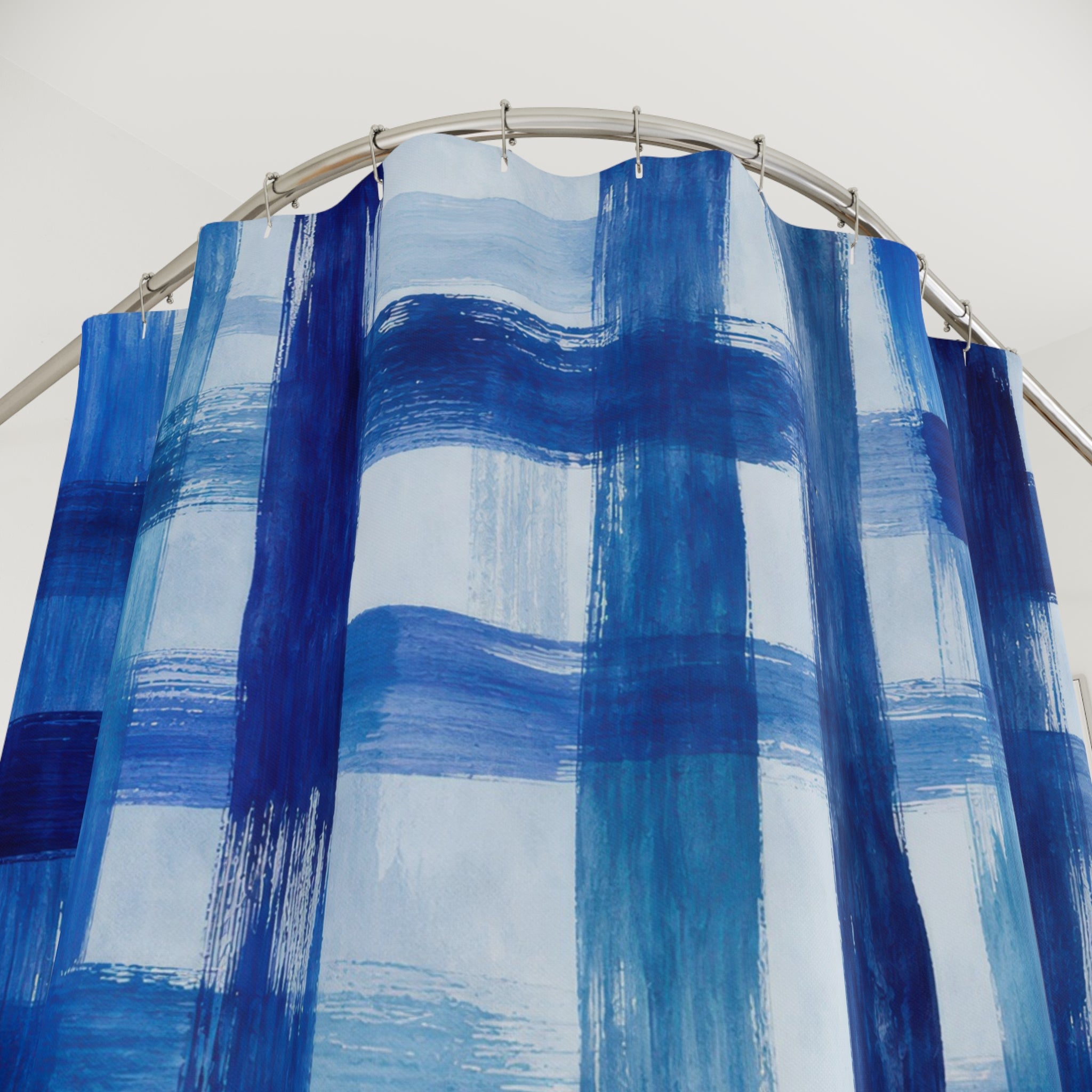 Blue Plaid Shower Curtain, Blue White Classic Bathroom Decor, Plaid Pattern Bath Curtain, Guest Bath Decor, Small Bathroom Decor, Home Decor