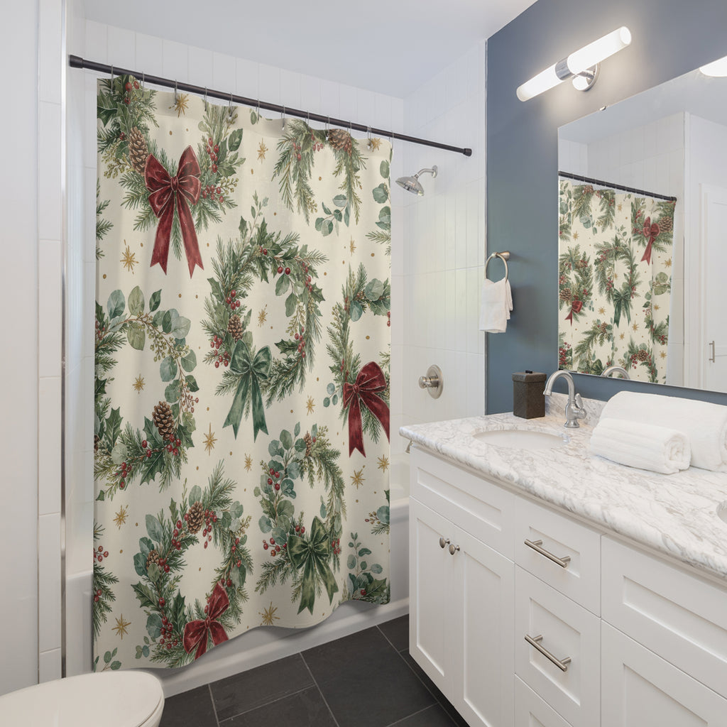 Wreath Red Bow Shower Curtain