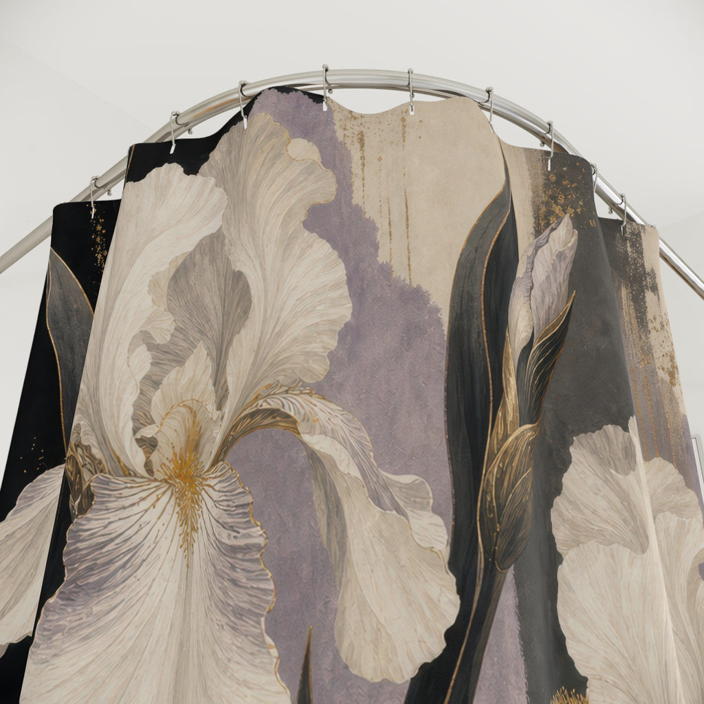 Black Iris White Floral Shower Curtain
