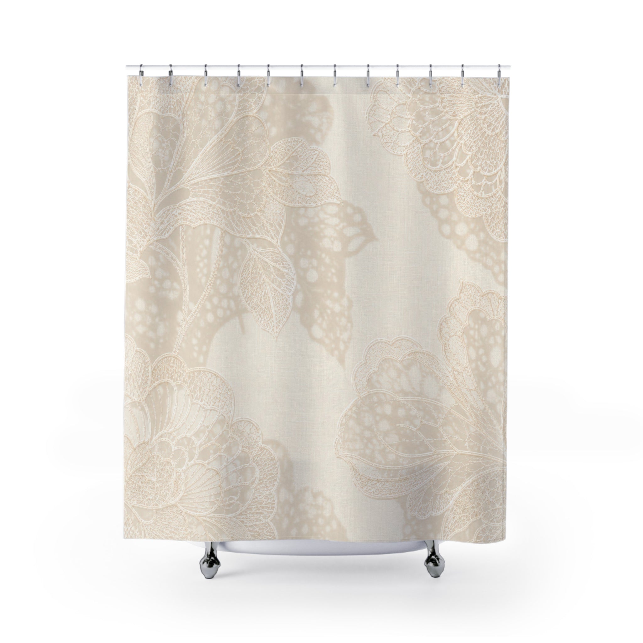 Cream Beige Floral Shower Curtain