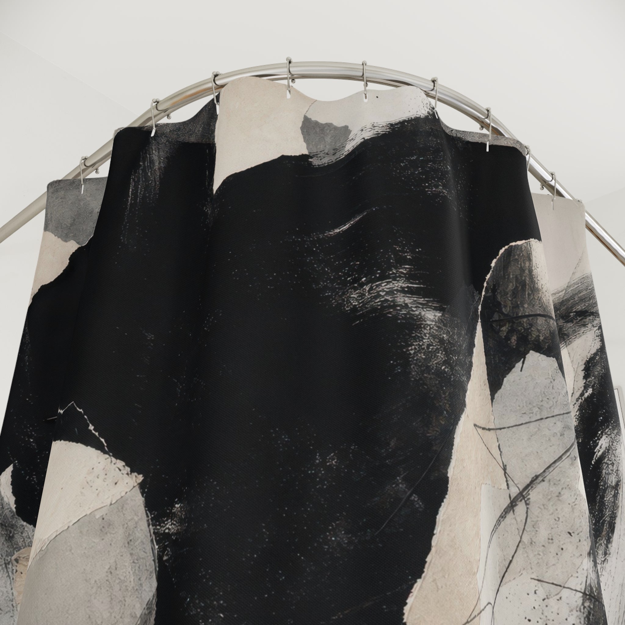 Black White Torn Paper Collage Shower Curtain