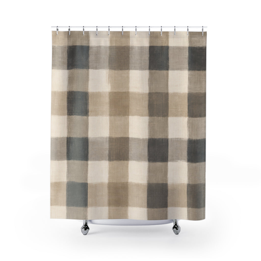 Beige Gray Buffalo Check Shower Curtain