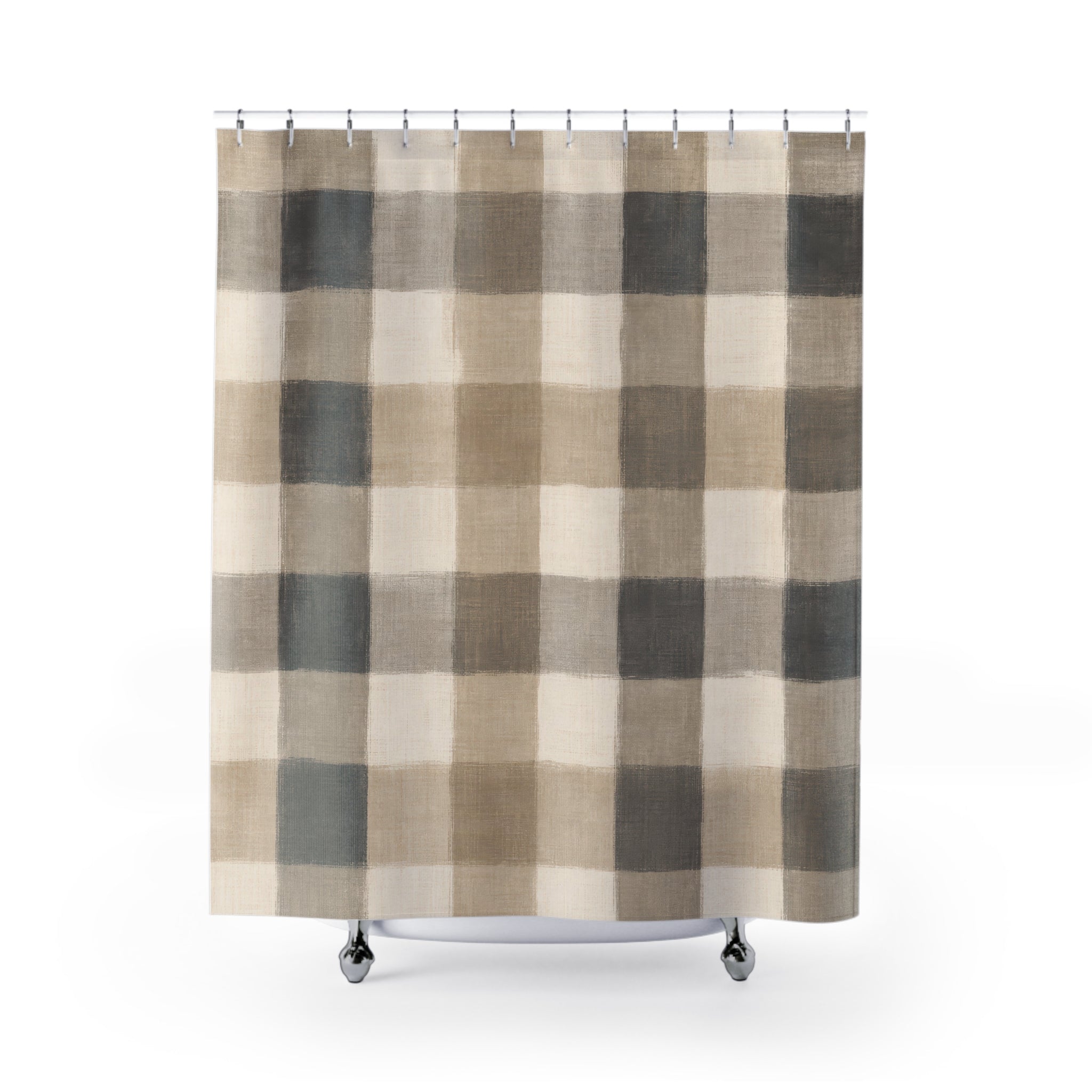 Beige Gray Buffalo Check Shower Curtain