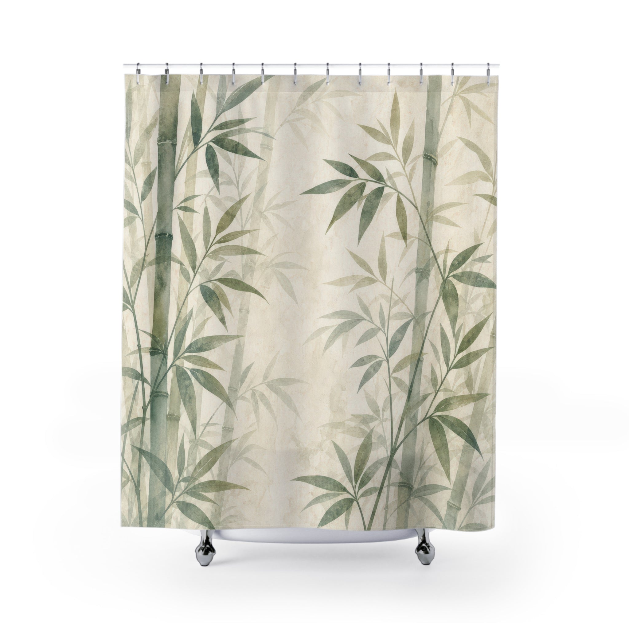 Mist Bamboo Leaf Print Shower Curtain
