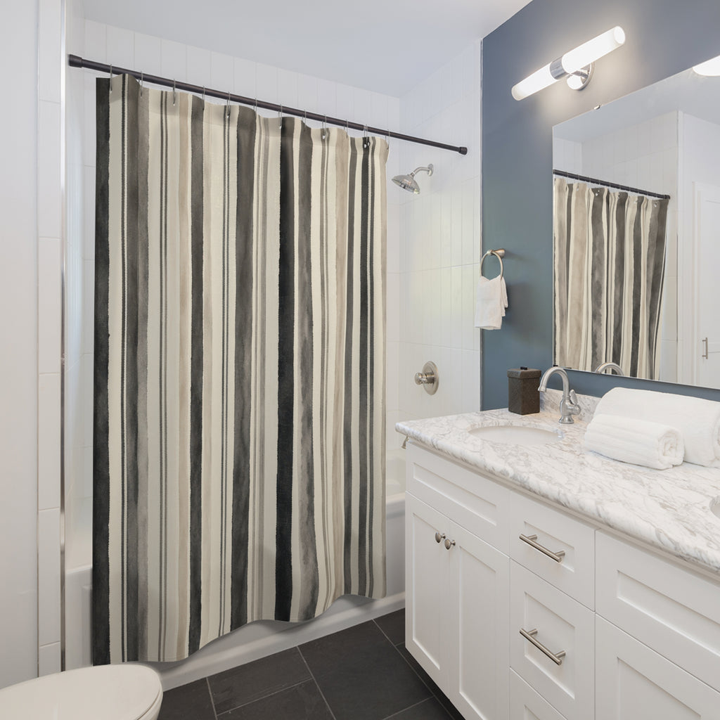 Gray Taupe Watercolor Stripe Shower Curtain