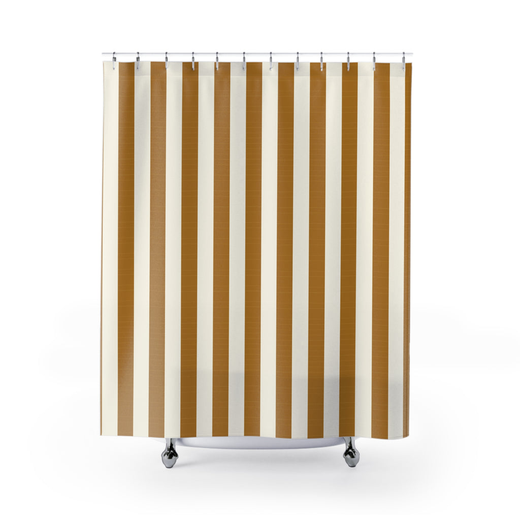 Yellow and White Awning Stripe Shower Curtain