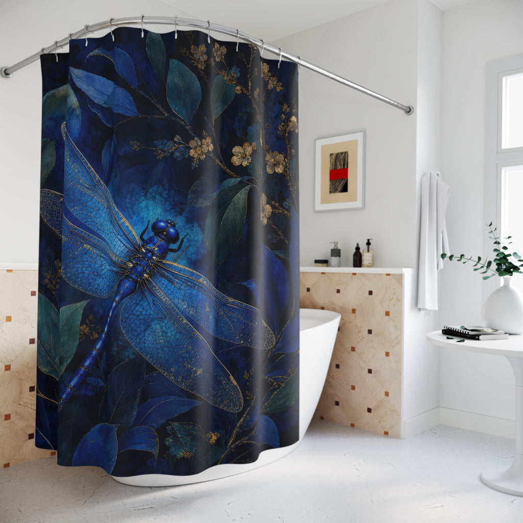 Sapphire Dragonfly Dark Blue Shower Curtain