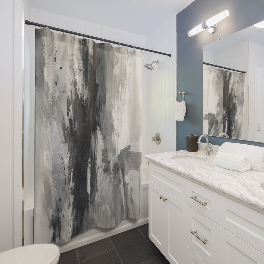 Black Gray Brushstroke Shower Curtain