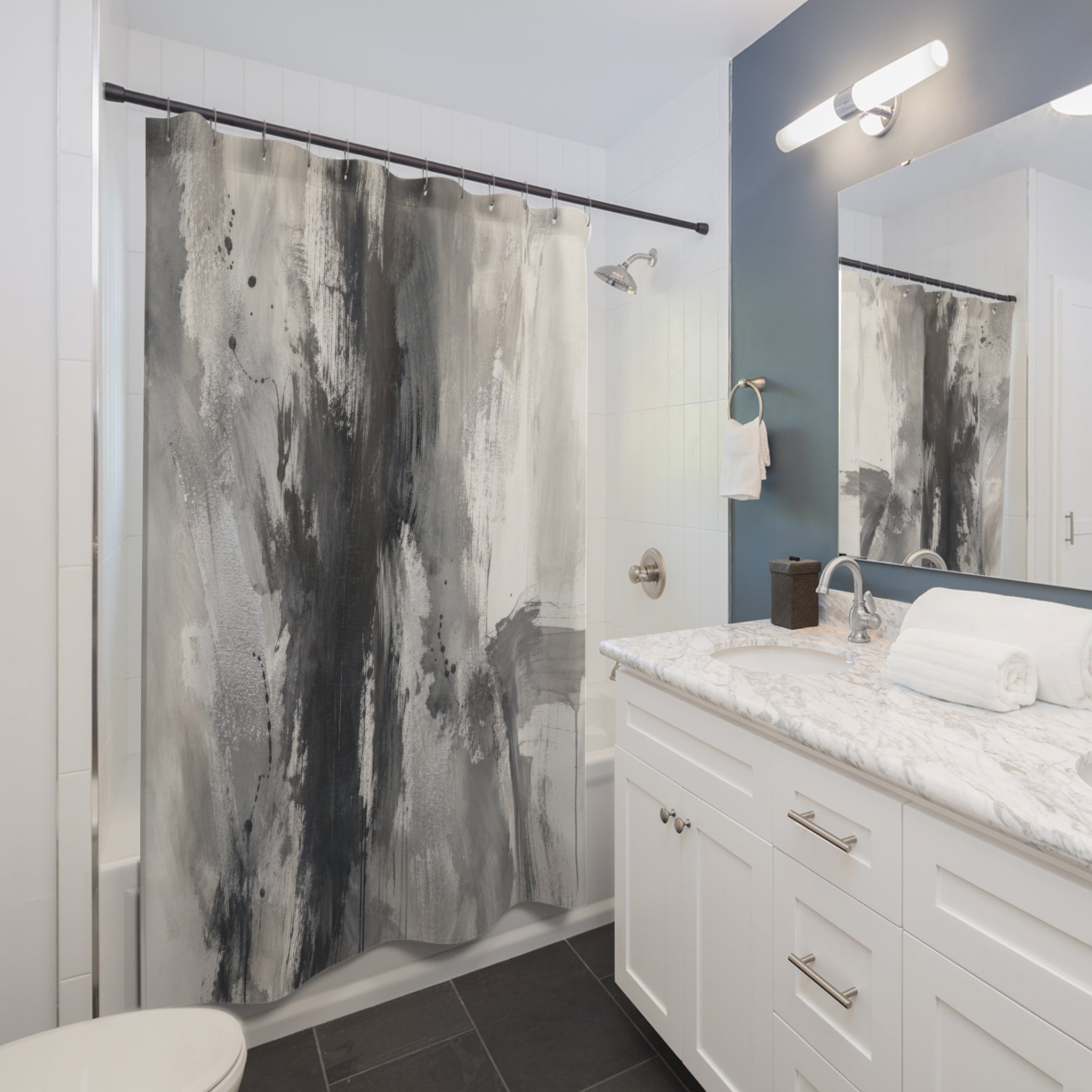 Black Gray Brushstroke Shower Curtain