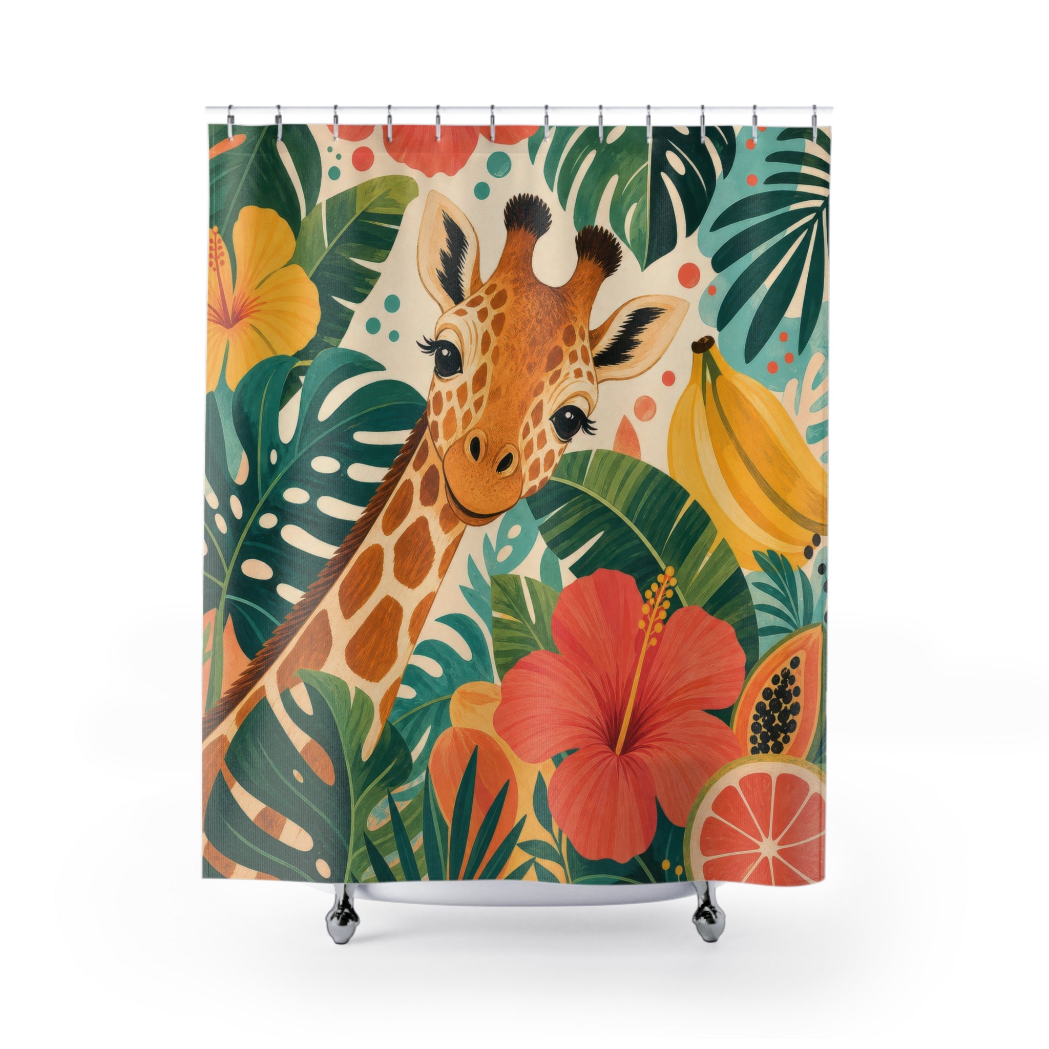 Orange Hibiscus Jungle Animal Shower Curtain