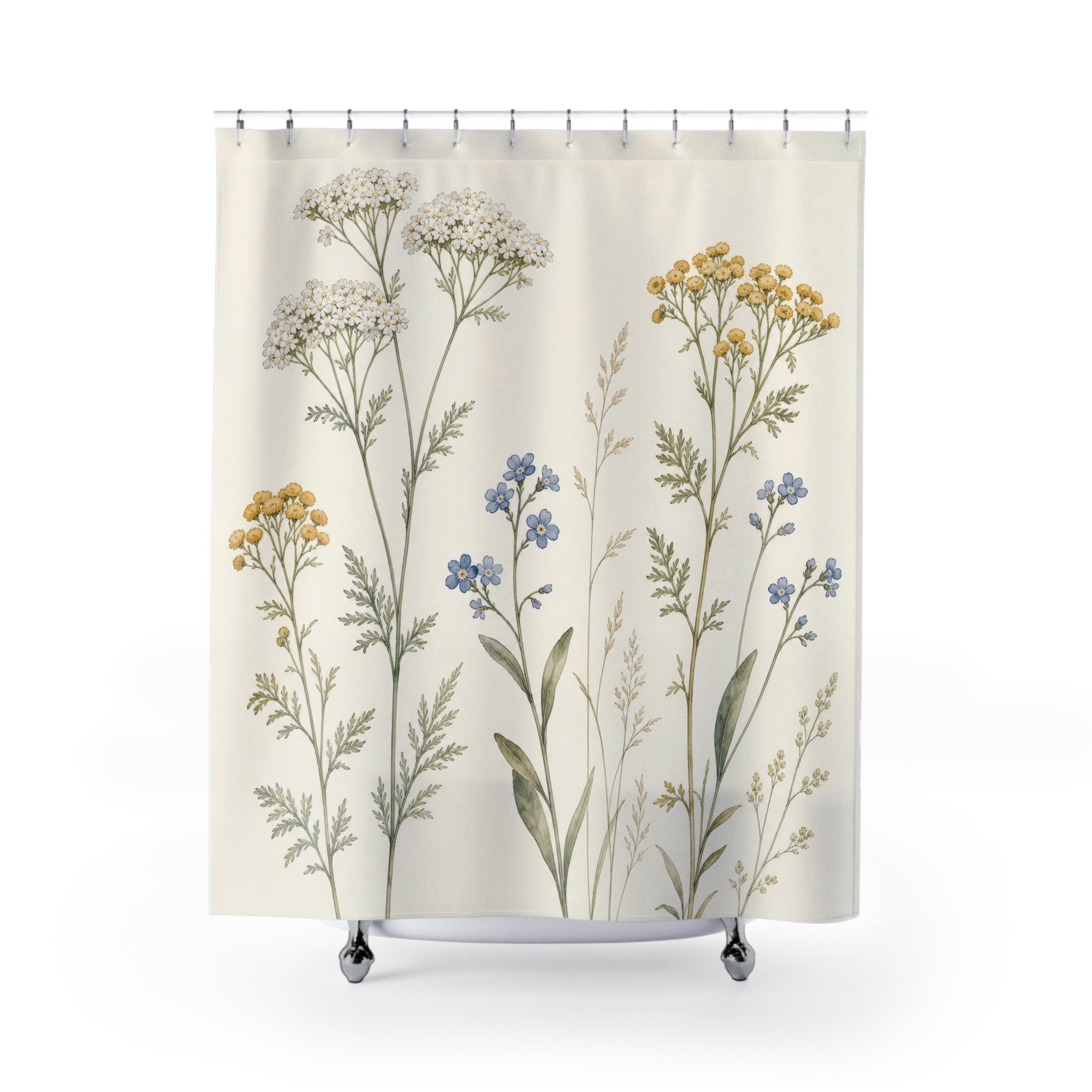 Yellow Blue Wildflower Stem Shower Curtain