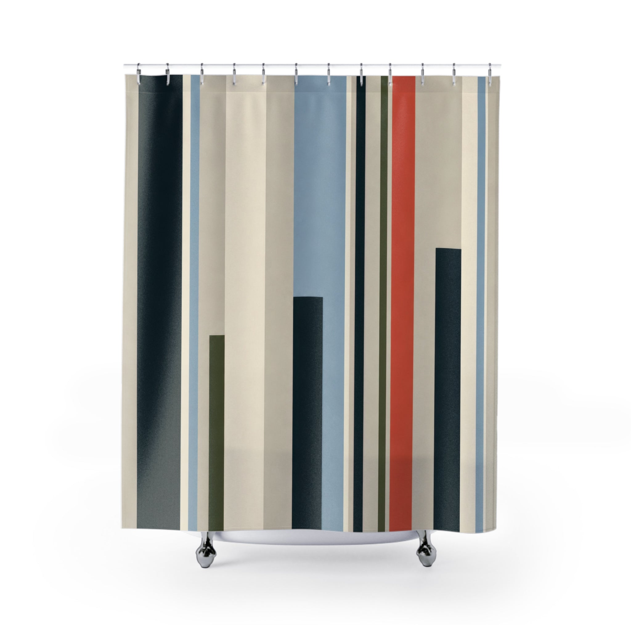 Teal Navy Color Block Stripe Shower Curtain