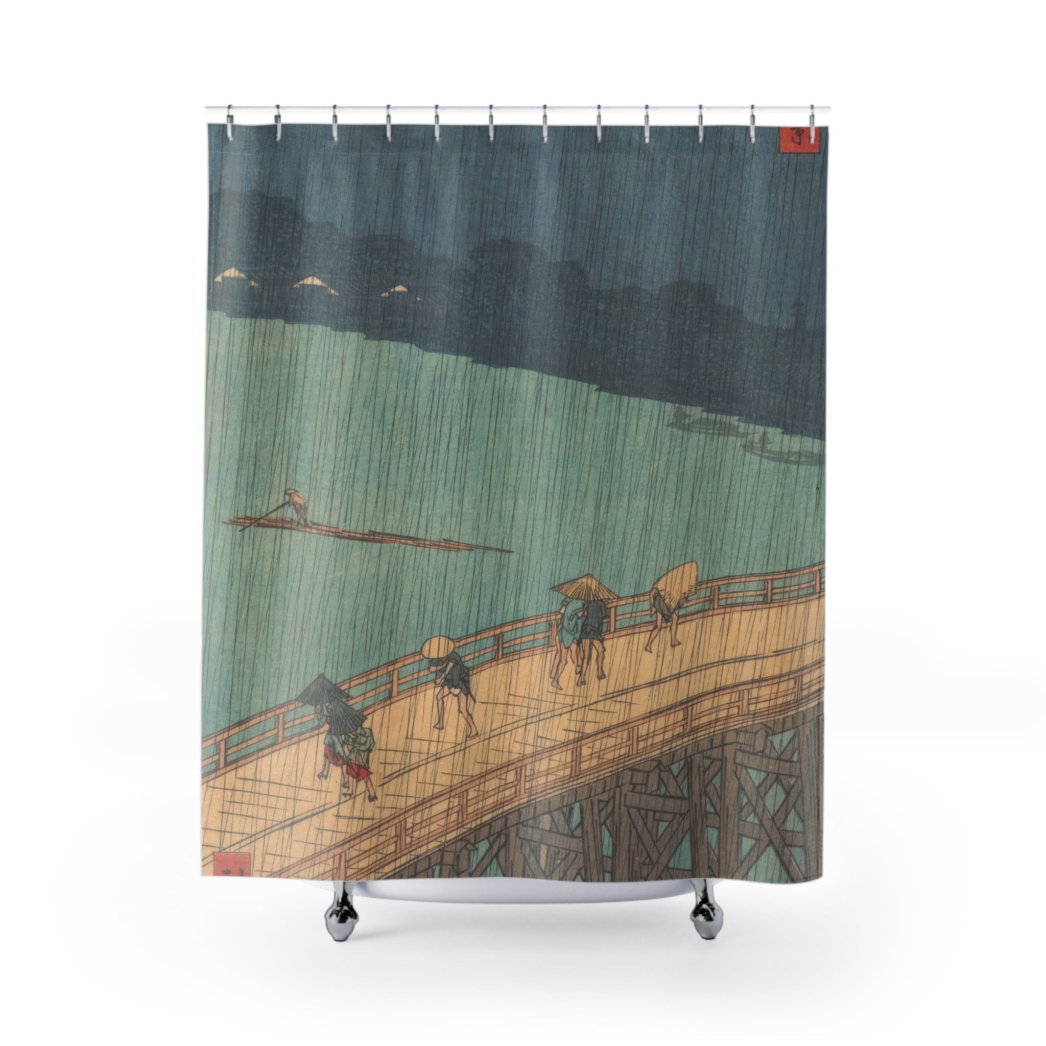 Japanese Art Shower Curtain: Hiroshige Rain