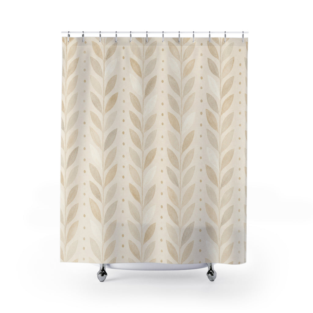 Beige Leaf Stripe Shower Curtain