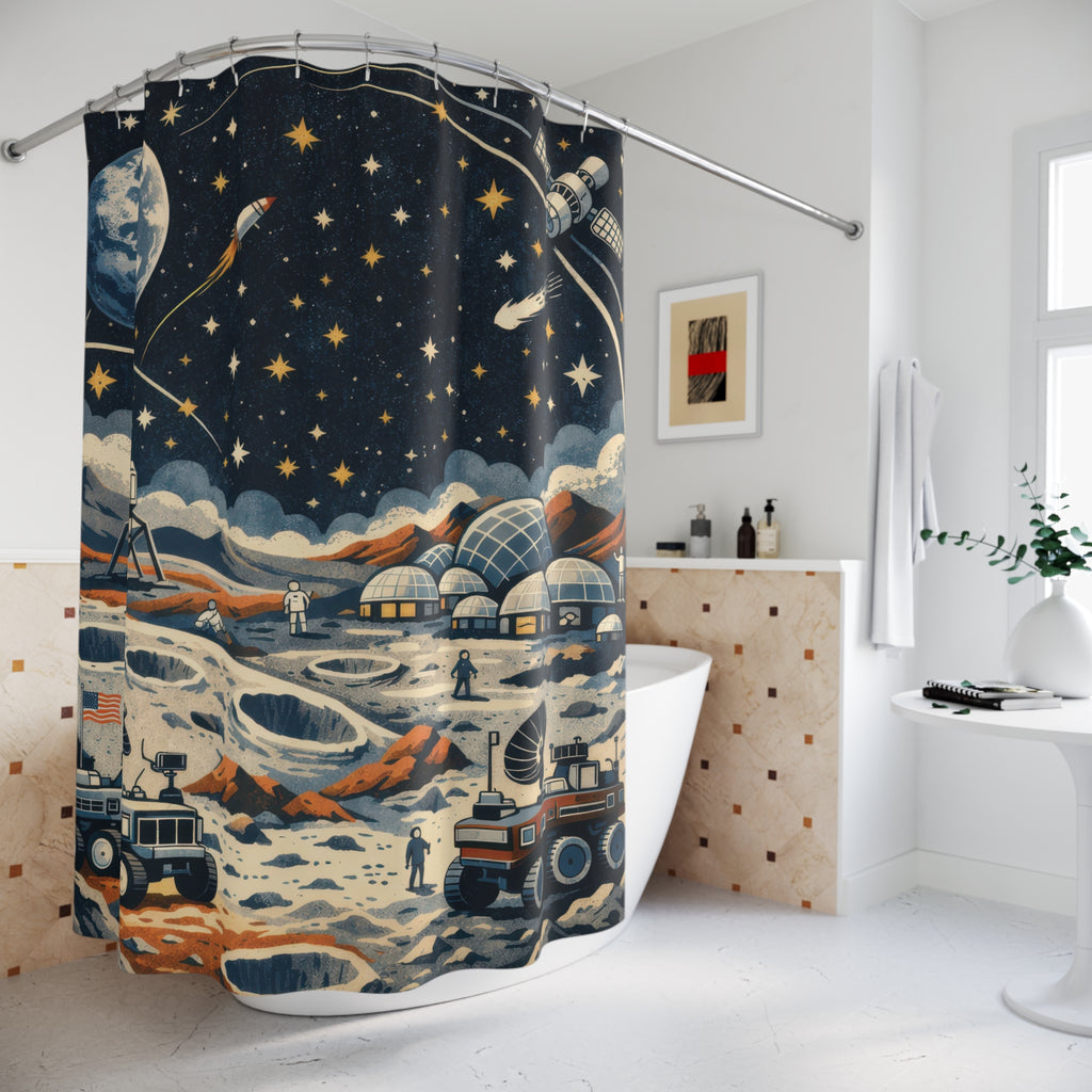 Kids Moon Shower Curtain – Navy Rover Adventure