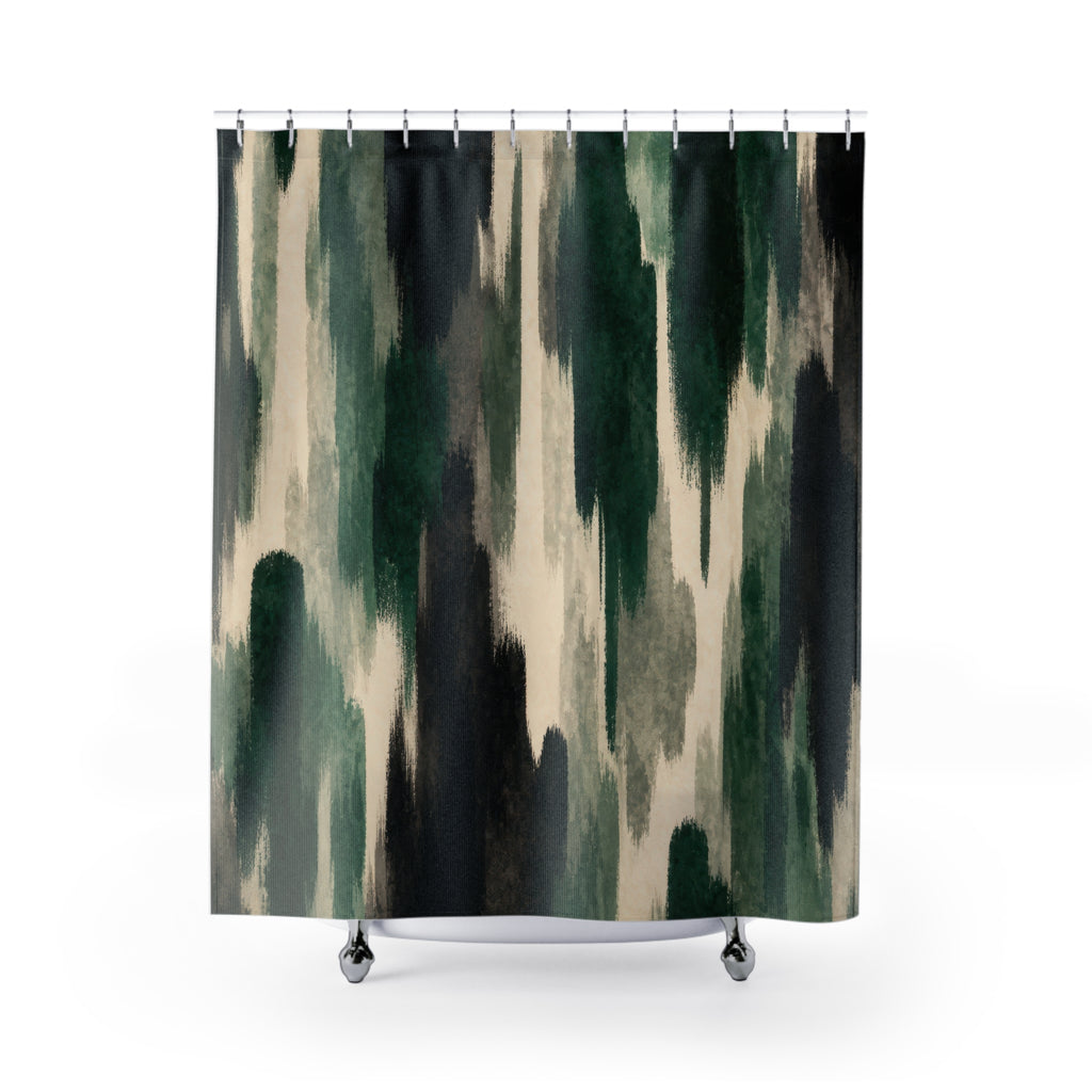 Black Emerald Brush Stripe Green Striped Shower Curtain