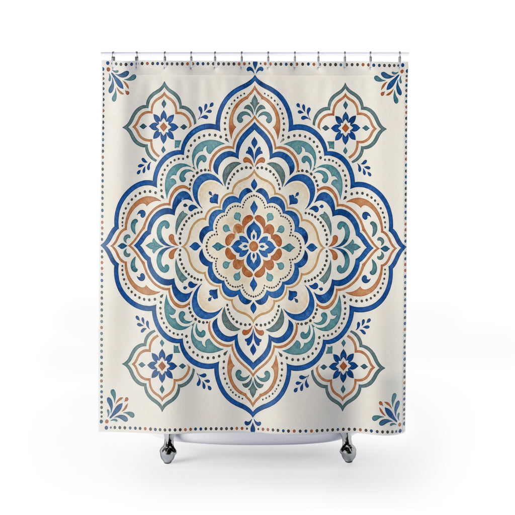 Blue Orange Mandala Medallion Shower Curtain