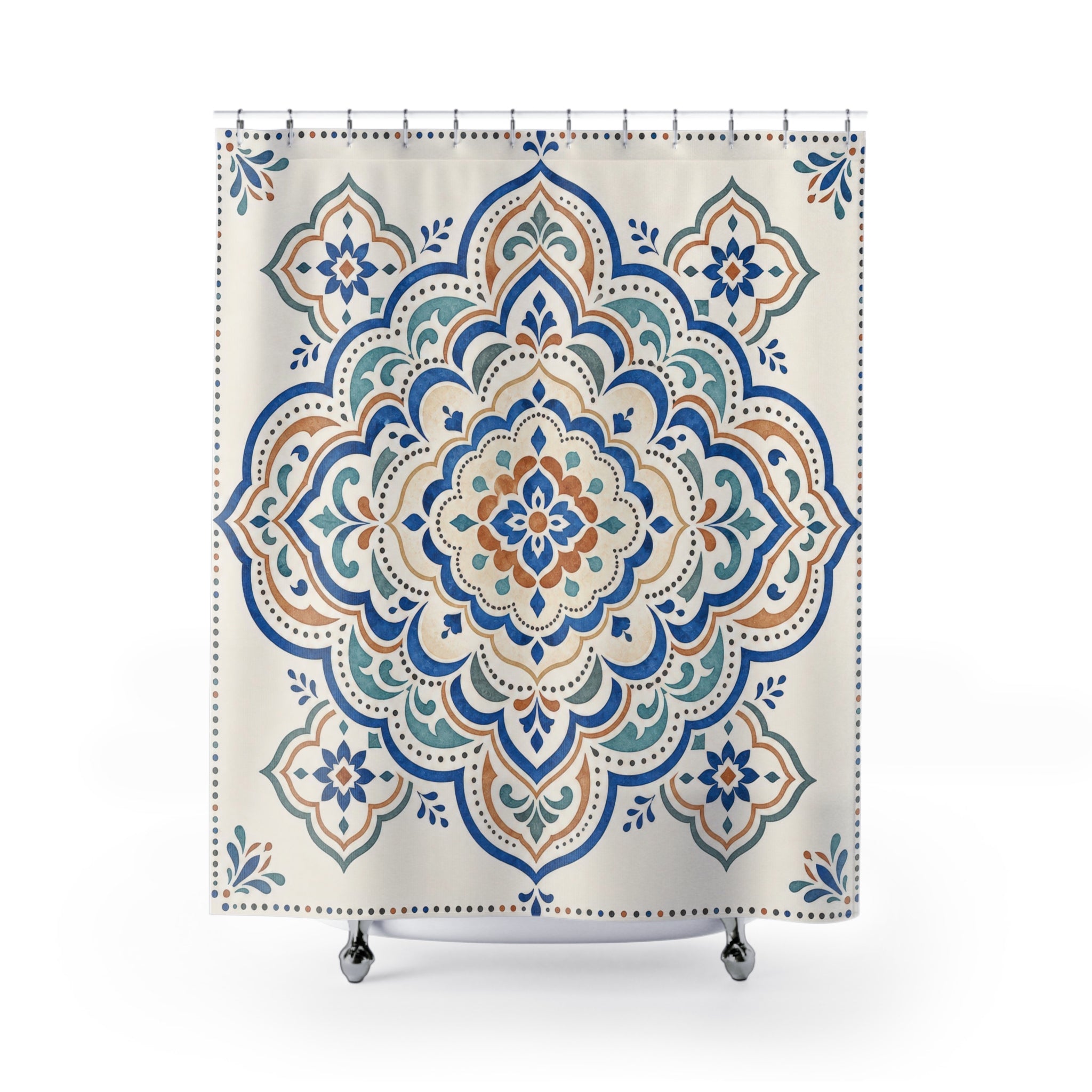 Blue Orange Mandala Medallion Shower Curtain