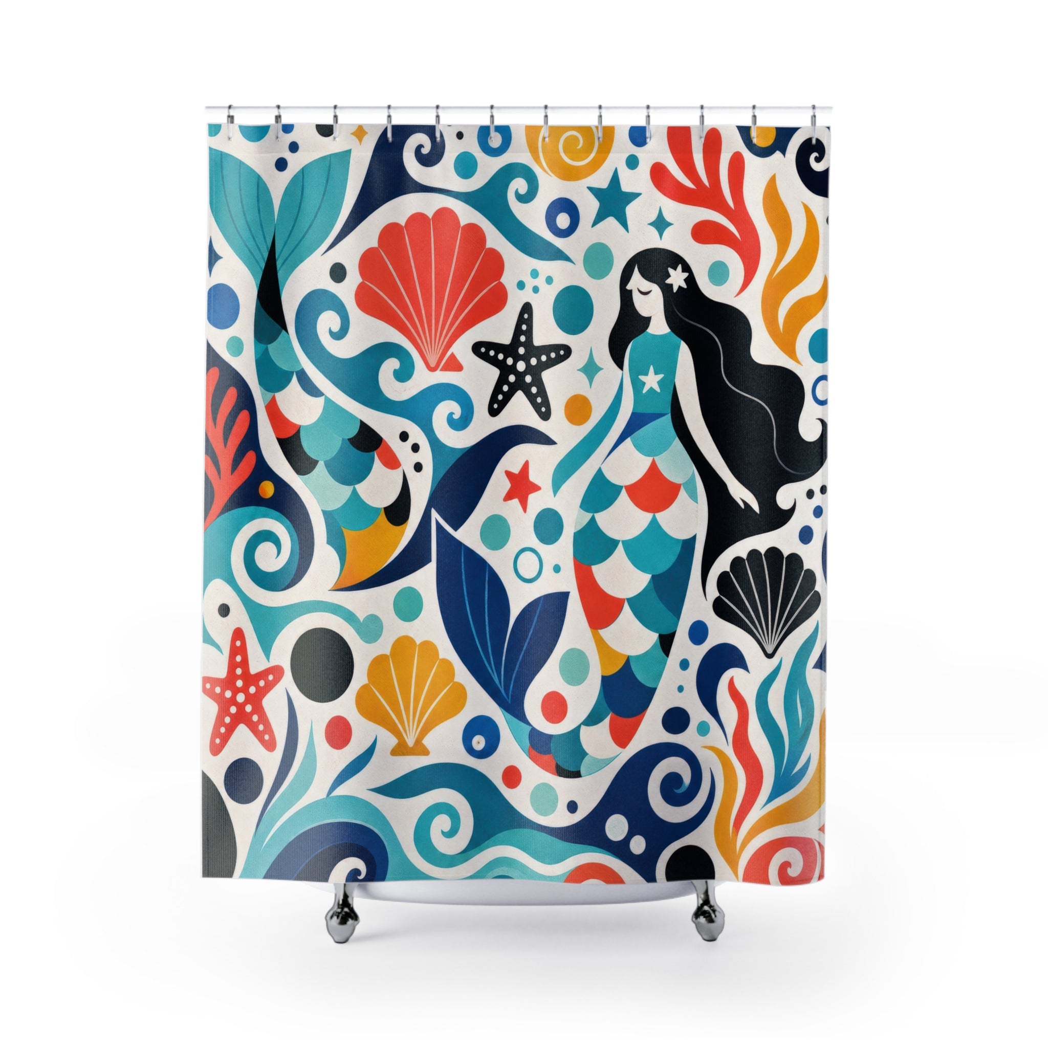 Bold Folk Art Ocean Shower Curtain