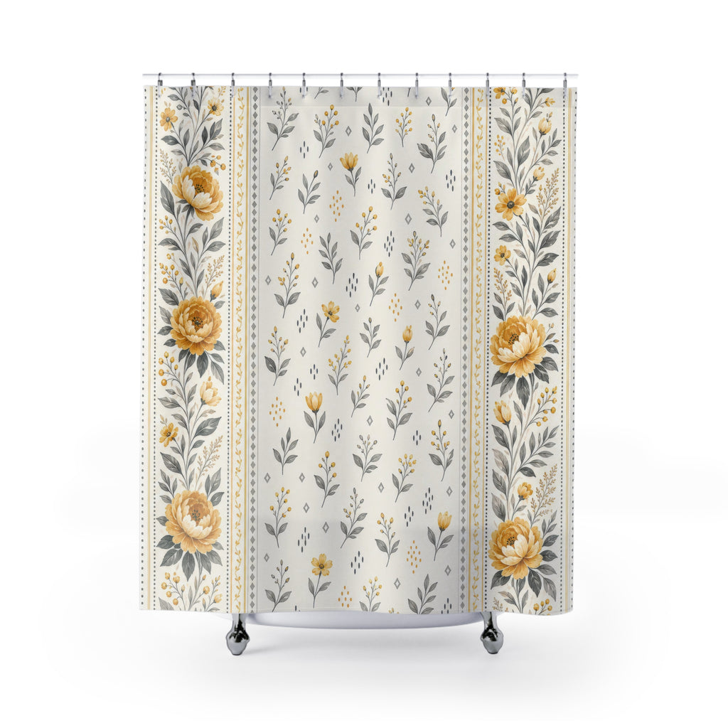 Gray Yellow Floral Shower Curtain: Gray Yellow Shower Curtain