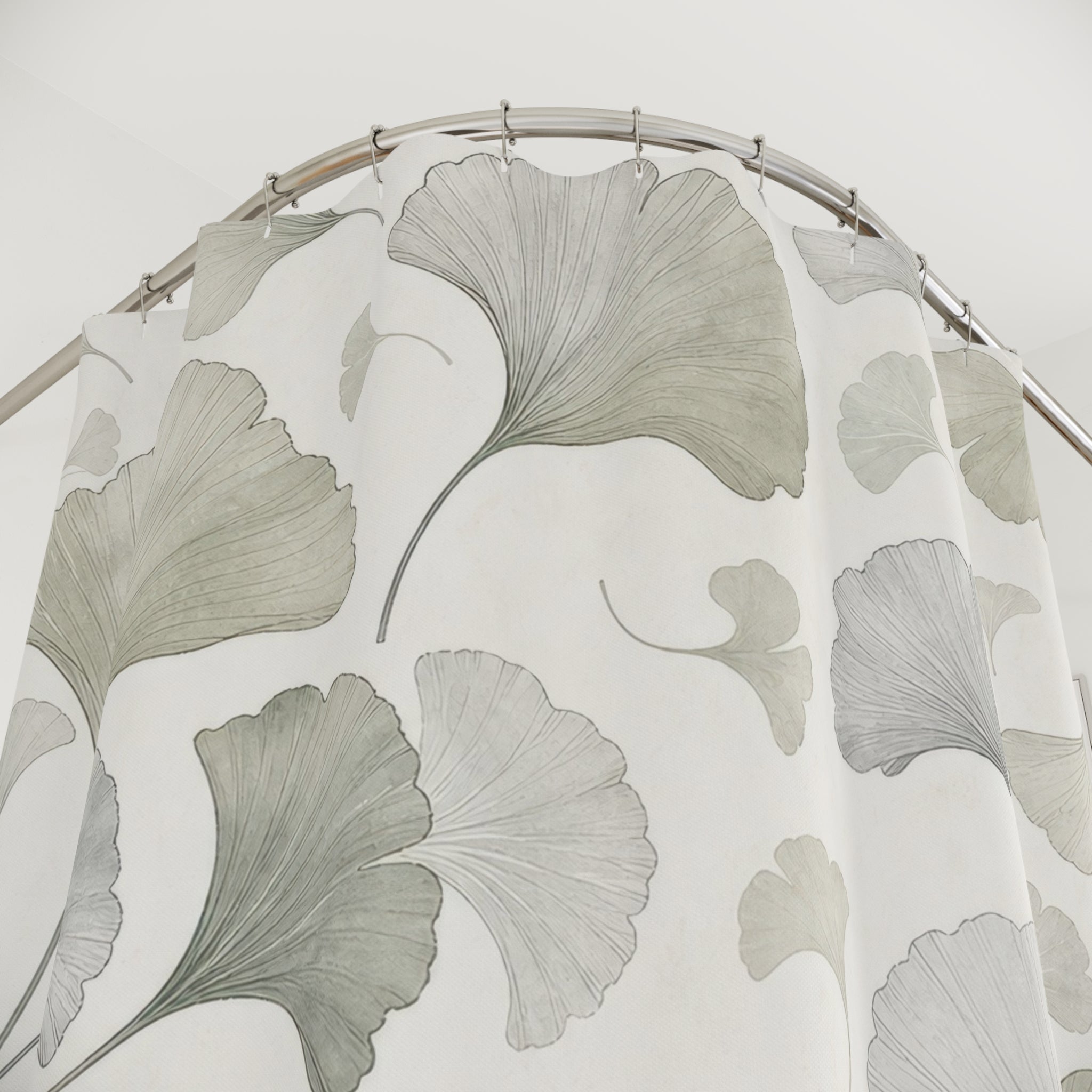 Green Ginkgo Shower Curtain, Soft Sage Nature Bathroom Decor, Ginkgo Botanical Bath Curtain, Guest Bath Decor, Small Bathroom Decor