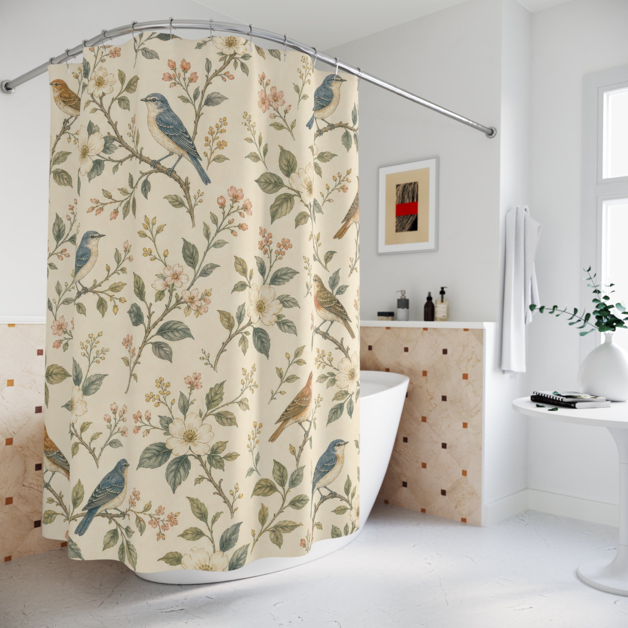 Floral Birds Bird Shower Curtain