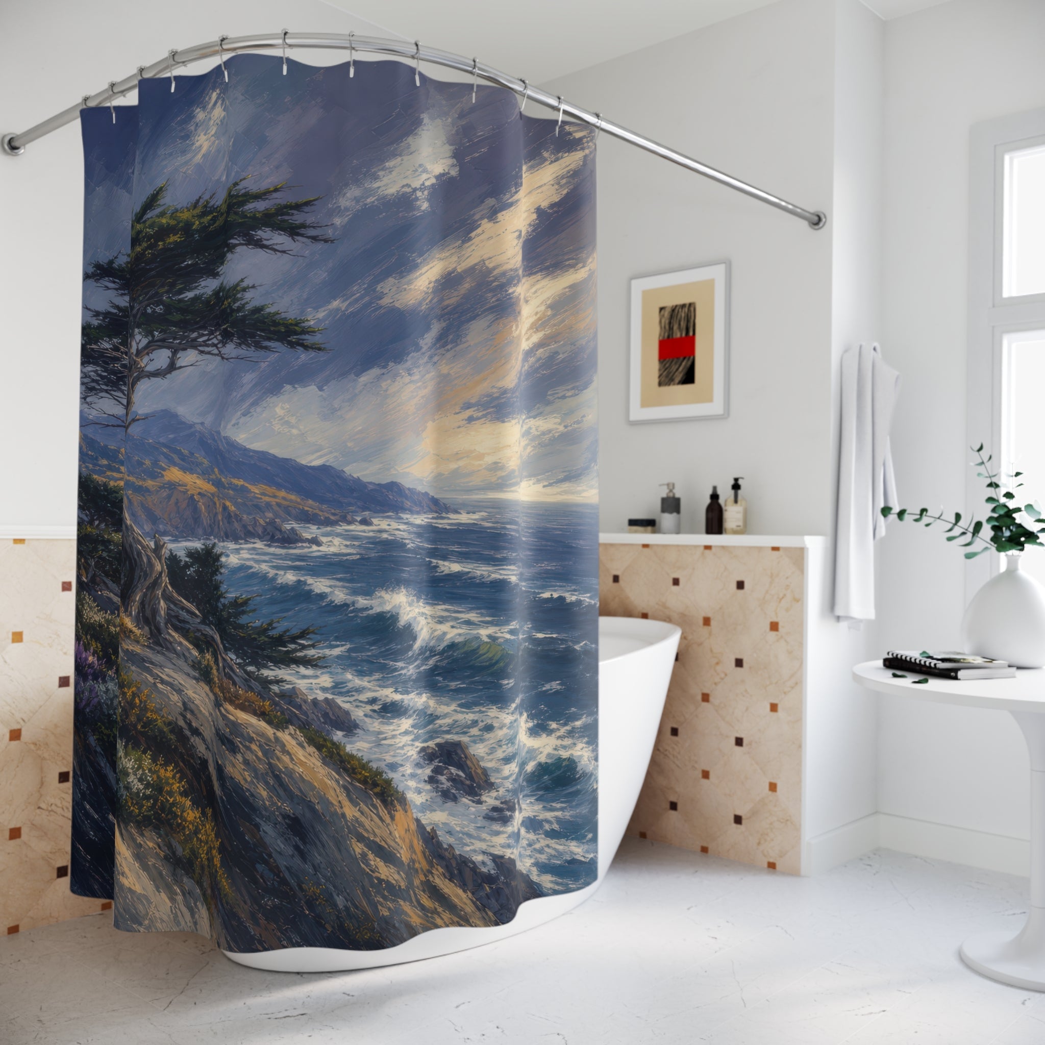Windswept Cypress Coastal Shower Curtain