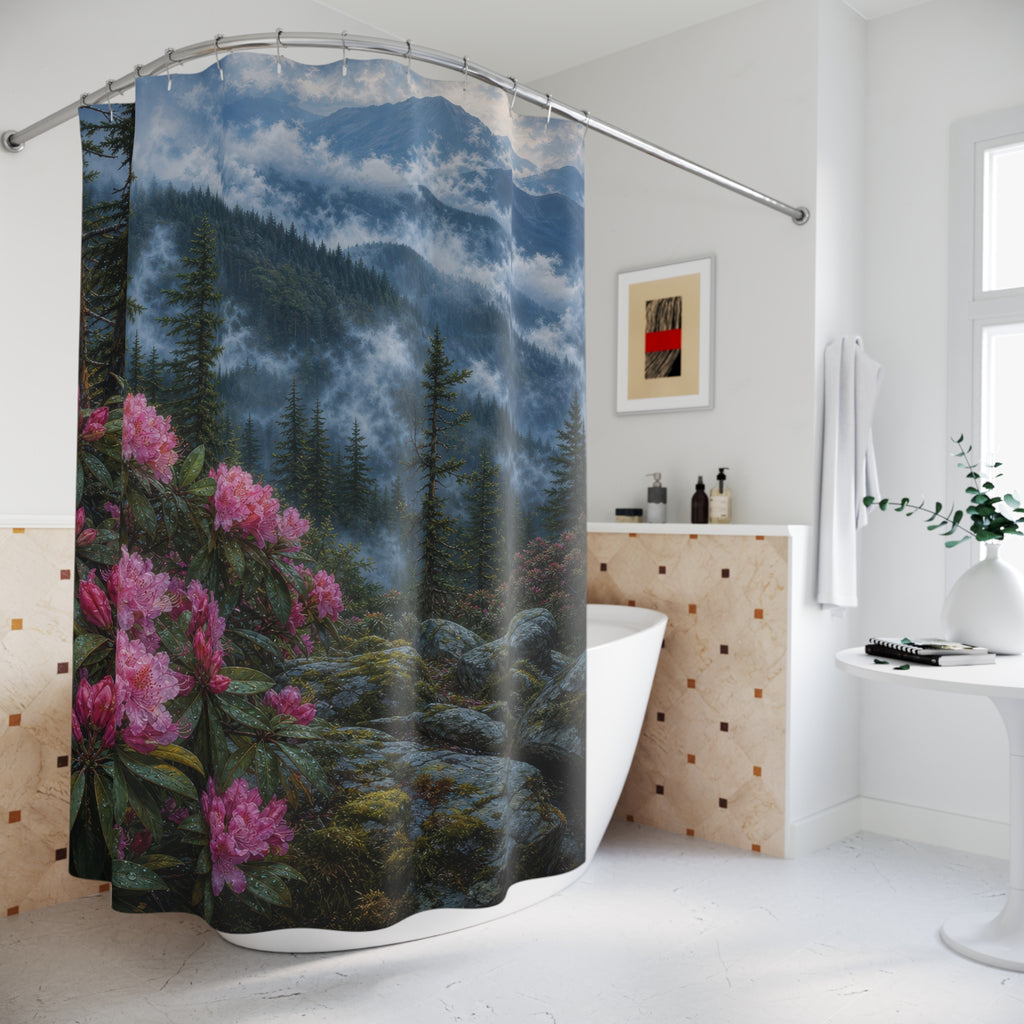 Foggy Pine Rhododendron Ridge Shower Curtain