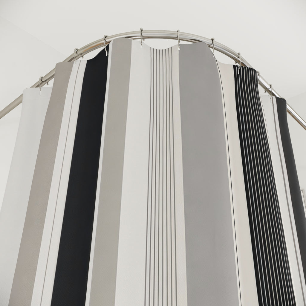 Gray White Minimal Pinstripe Shower Curtain