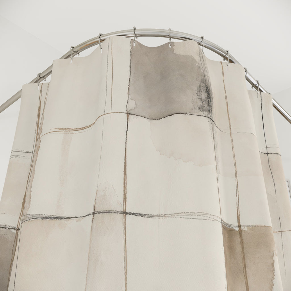 Neutral Abstract Grid Line Shower Curtain