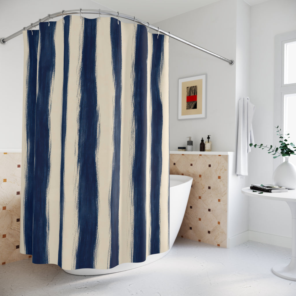 Navy Indigo Irregular Stripe Shower Curtain