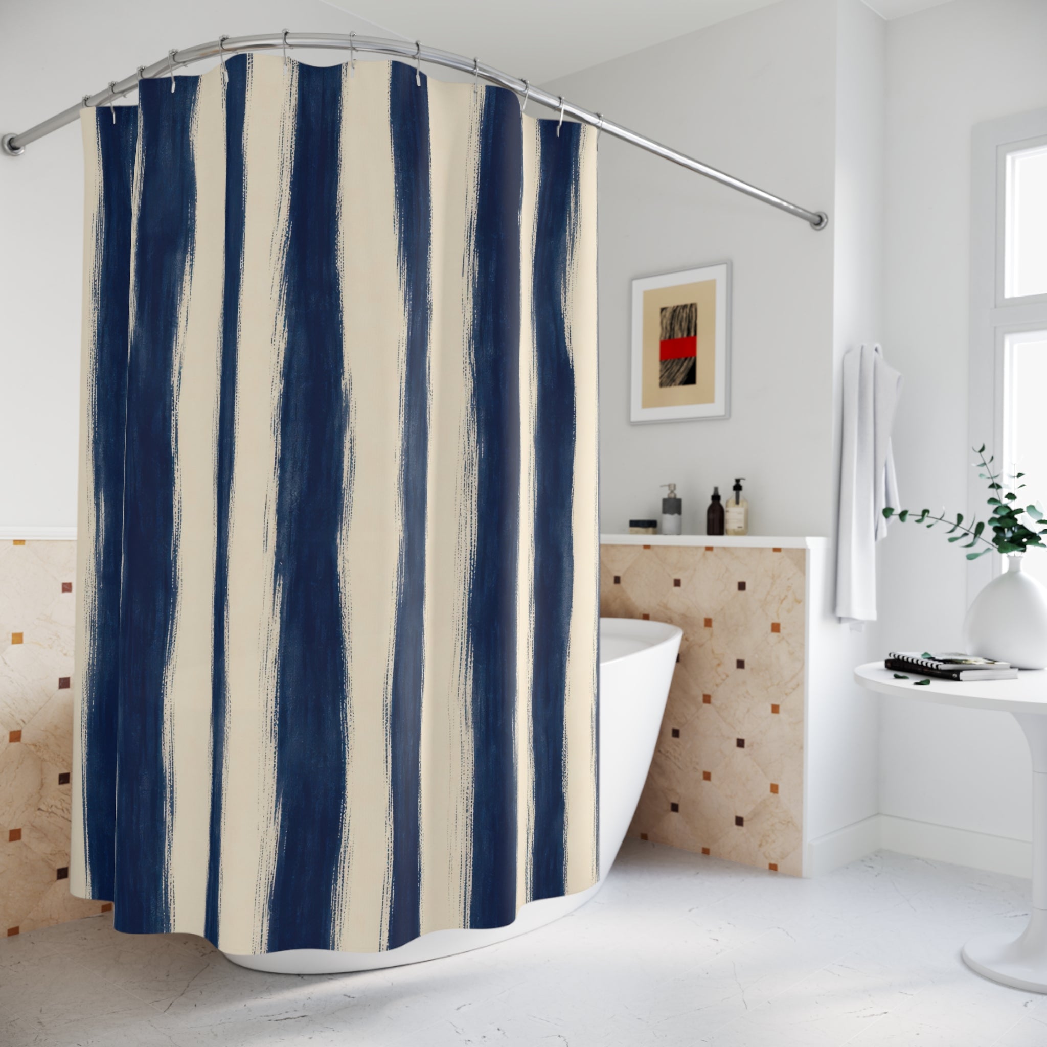 Navy Indigo Irregular Stripe Shower Curtain