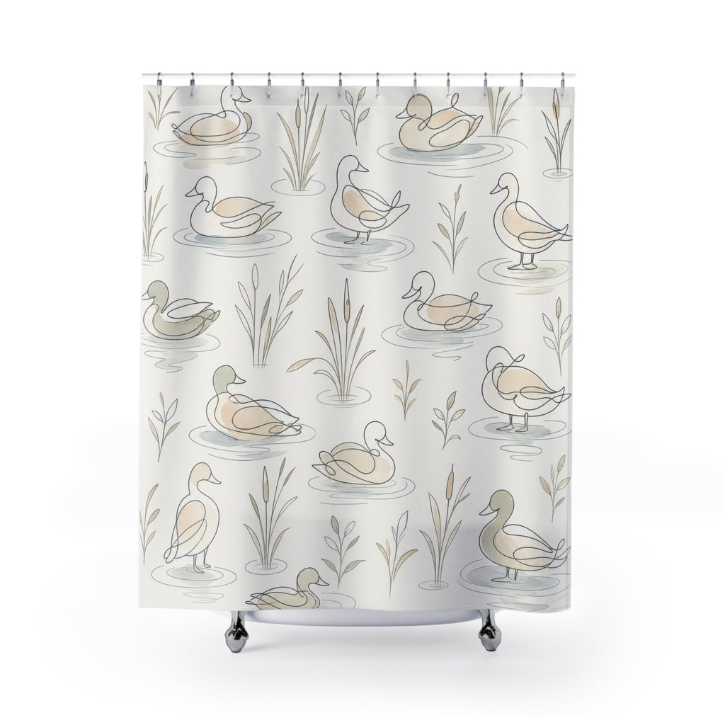 Minimal Line Art Duck Shower Curtain