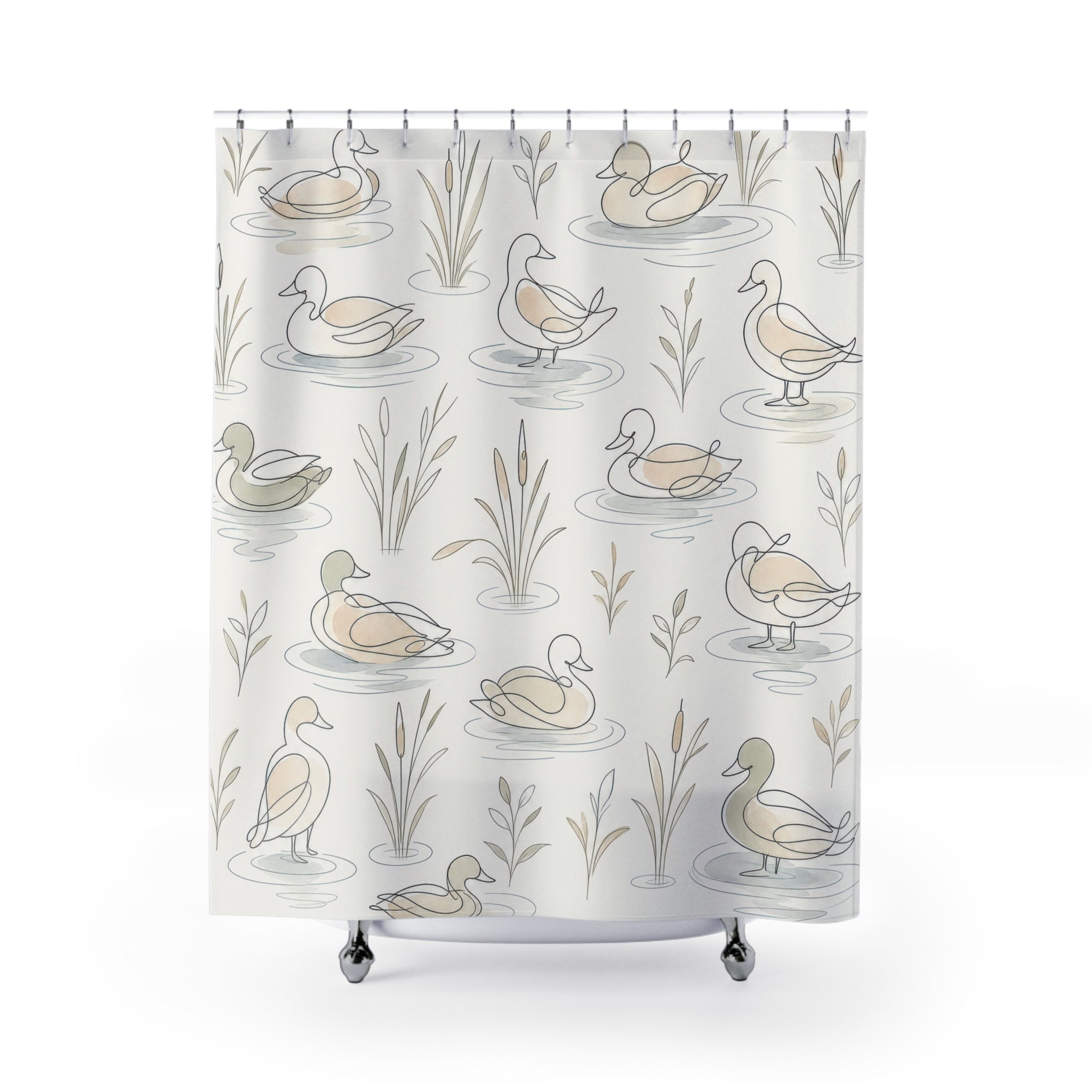 Minimal Line Art Duck Shower Curtain