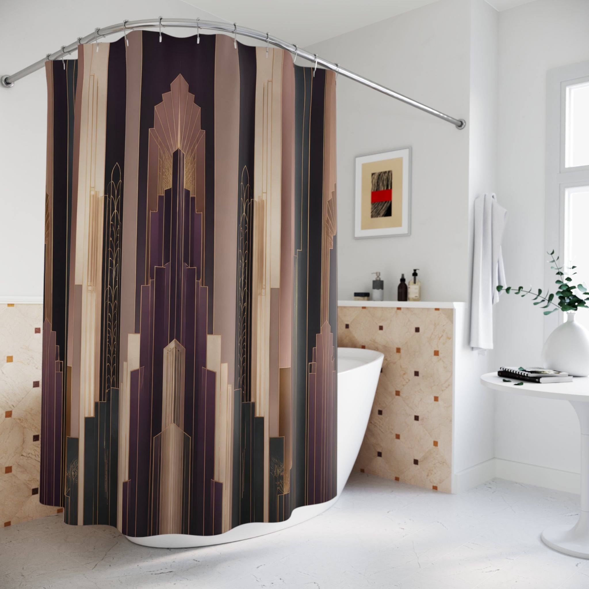 Art Deco Skyscraper Stripe Shower Curtain